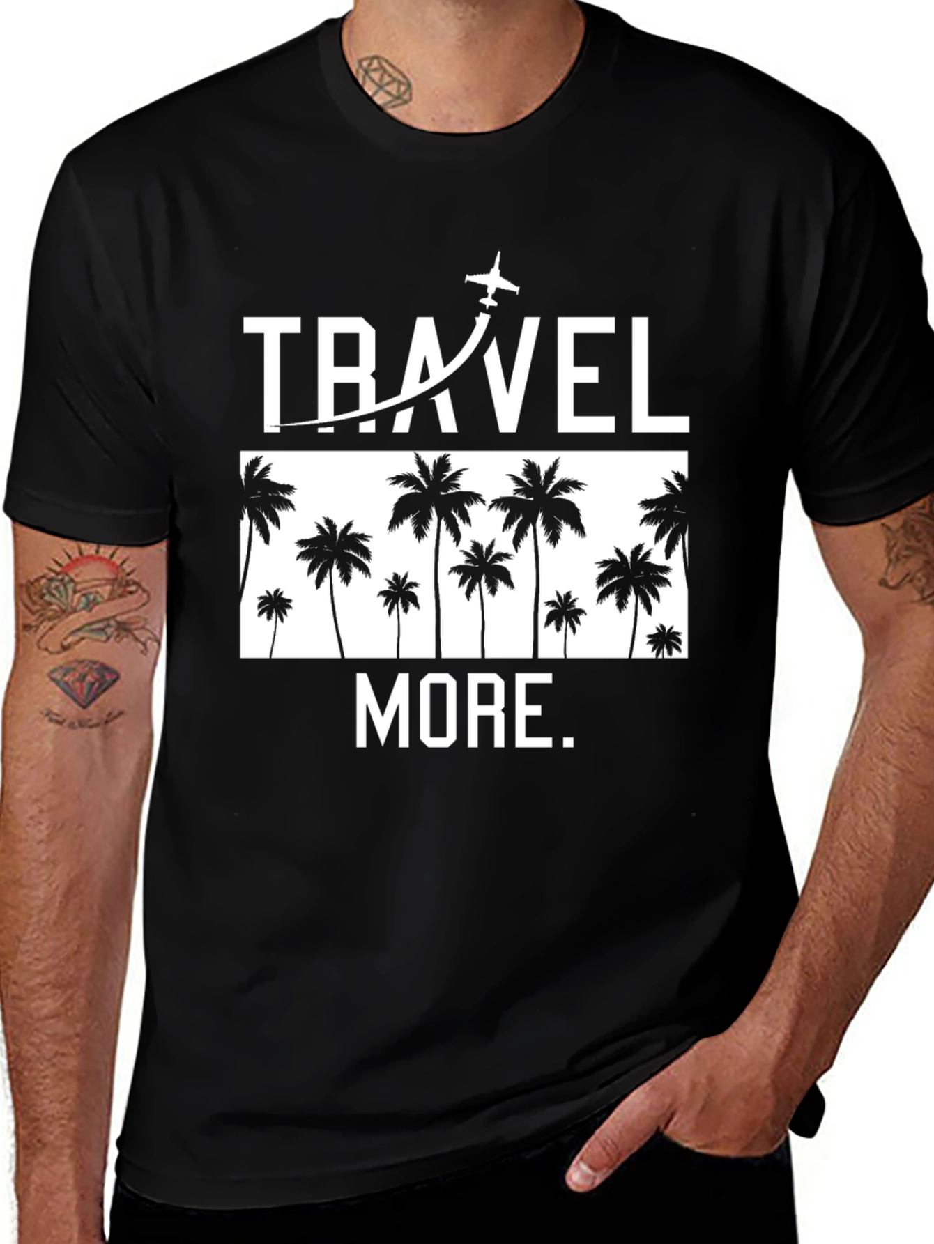 Variant 27 of Travel More Graphic Tee - Black Crew Neck T-Shirt