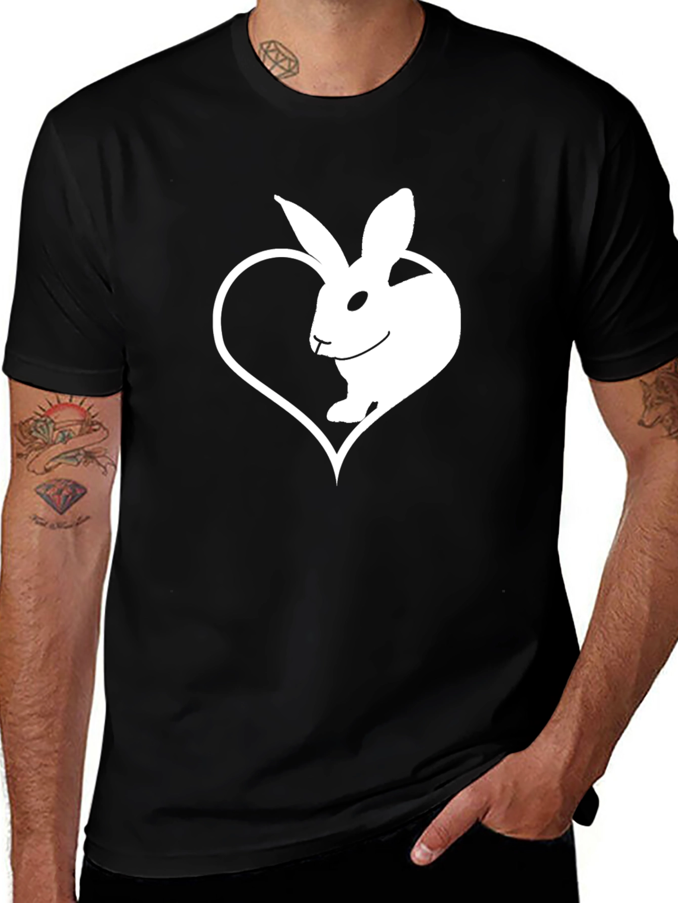 Variant 15 of Rabbit Heart Graphic T-Shirt - Black Cotton Blend