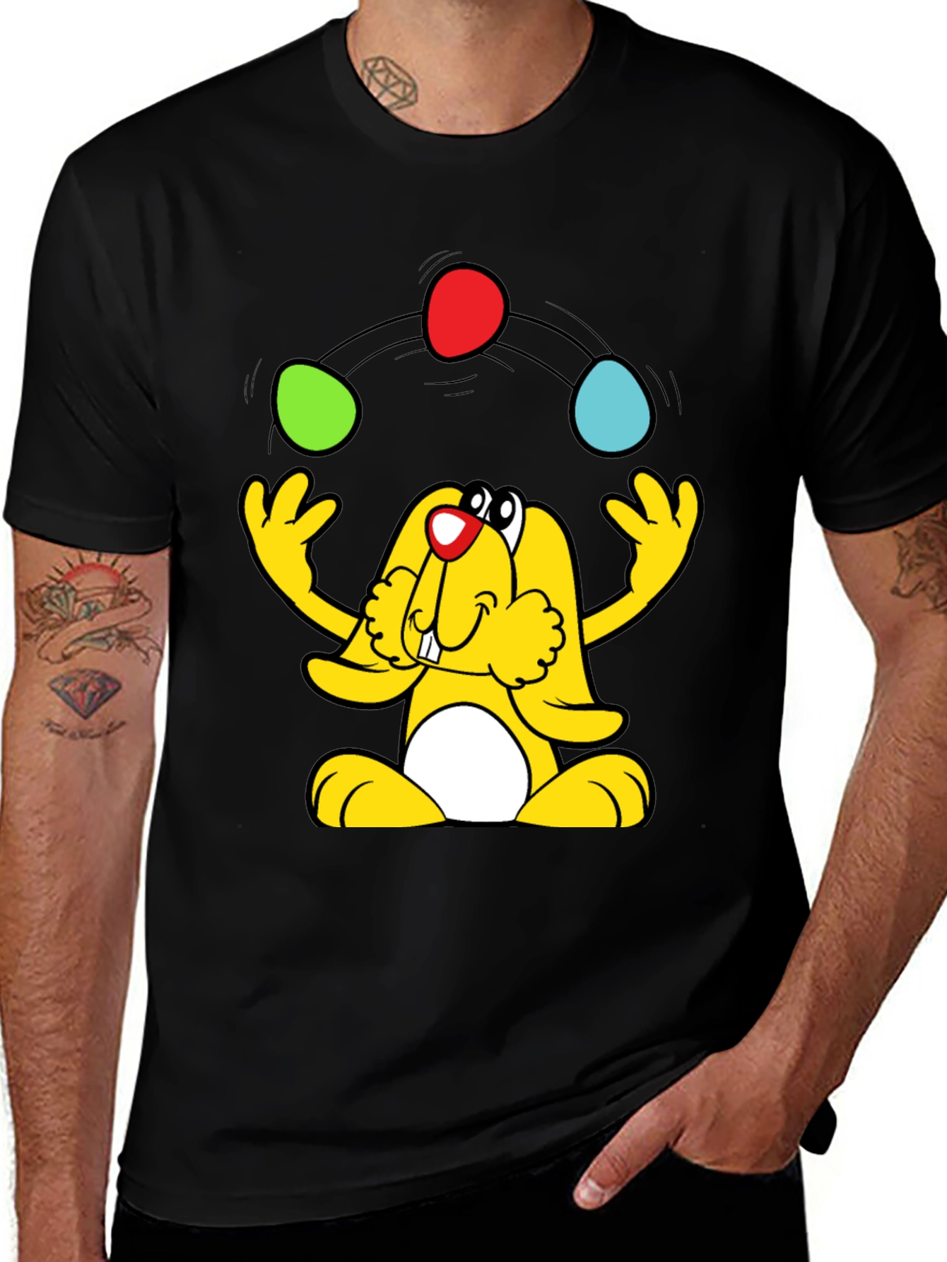 Variant 21 of Juggling Bunny Graphic Tee - Easter Fun