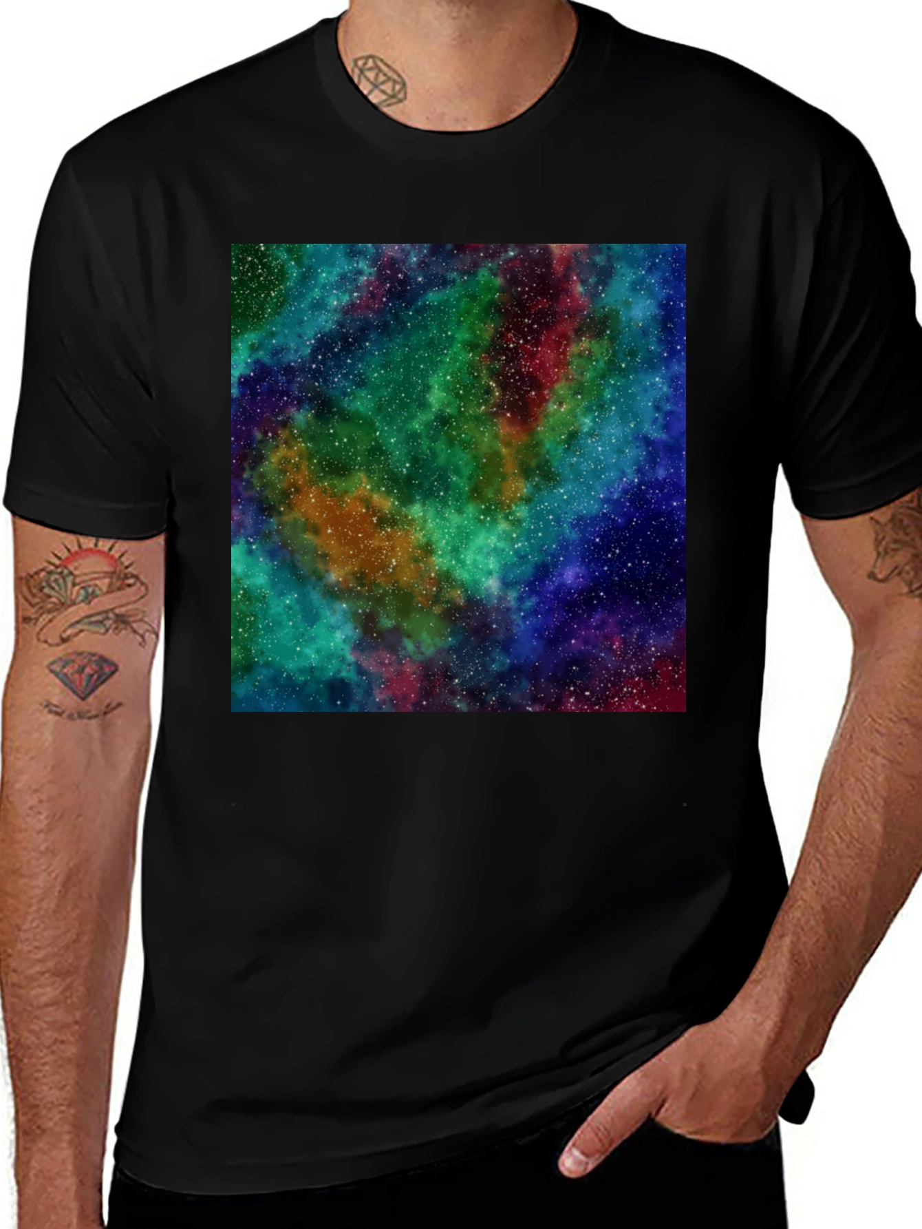 Variant 5 of Galaxy Print Black T-Shirt - Unique Space Design