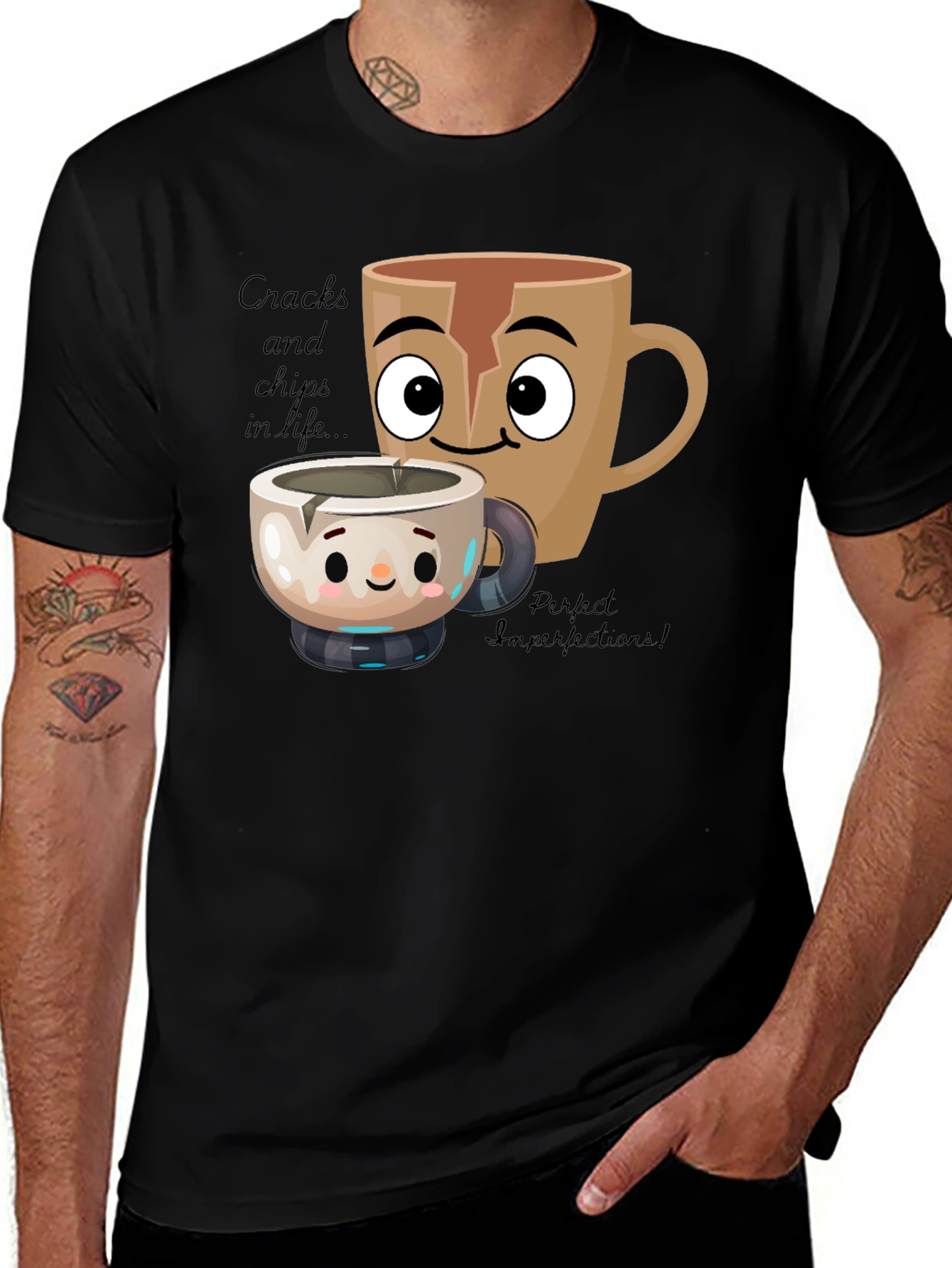 Variant 22 of Cracks & Chips T-Shirt: Imperfectly Perfect Coffee Cups Design