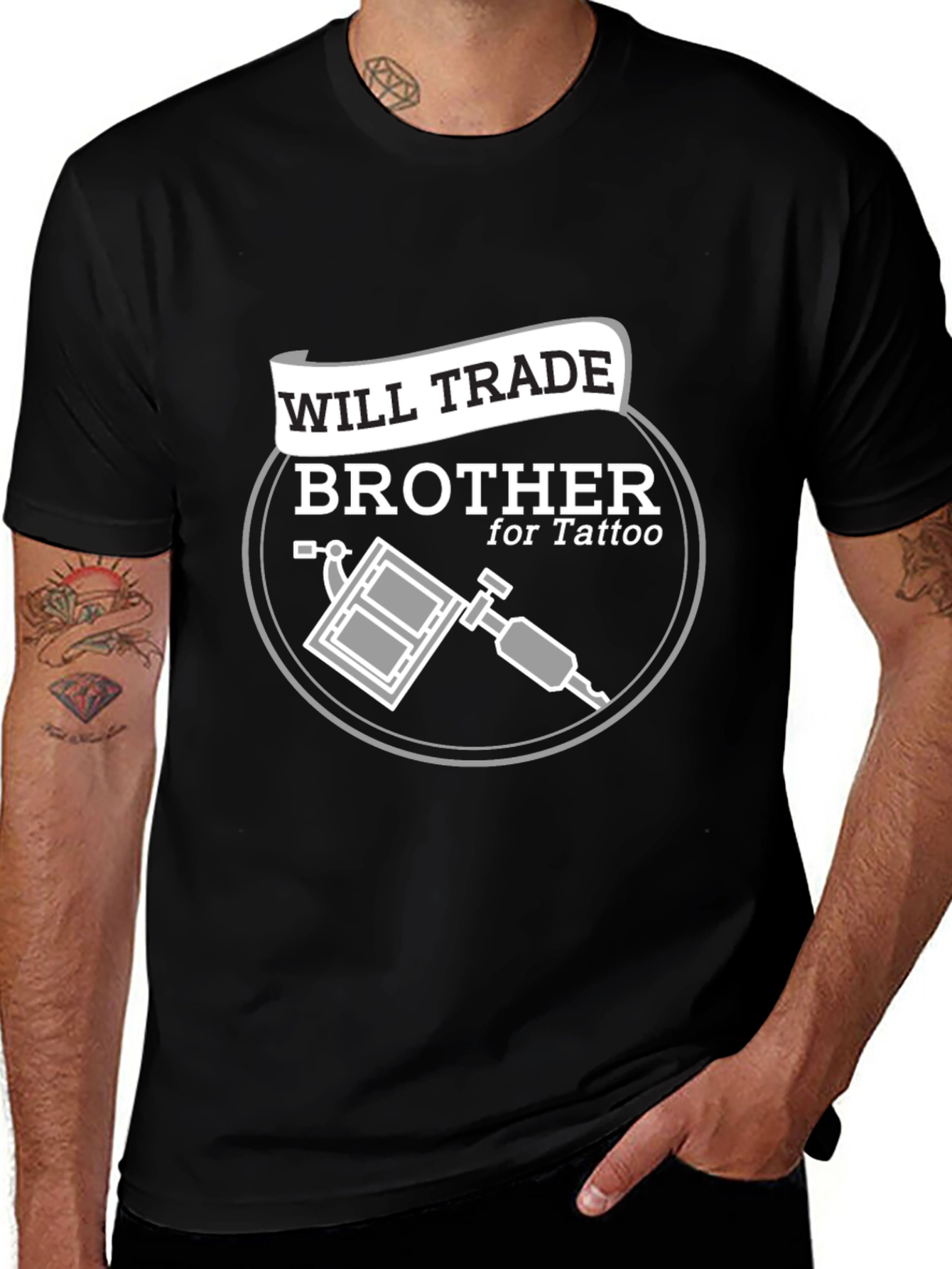 Variant 5 of Will Trade Brother for Tattoo Black T-Shirt