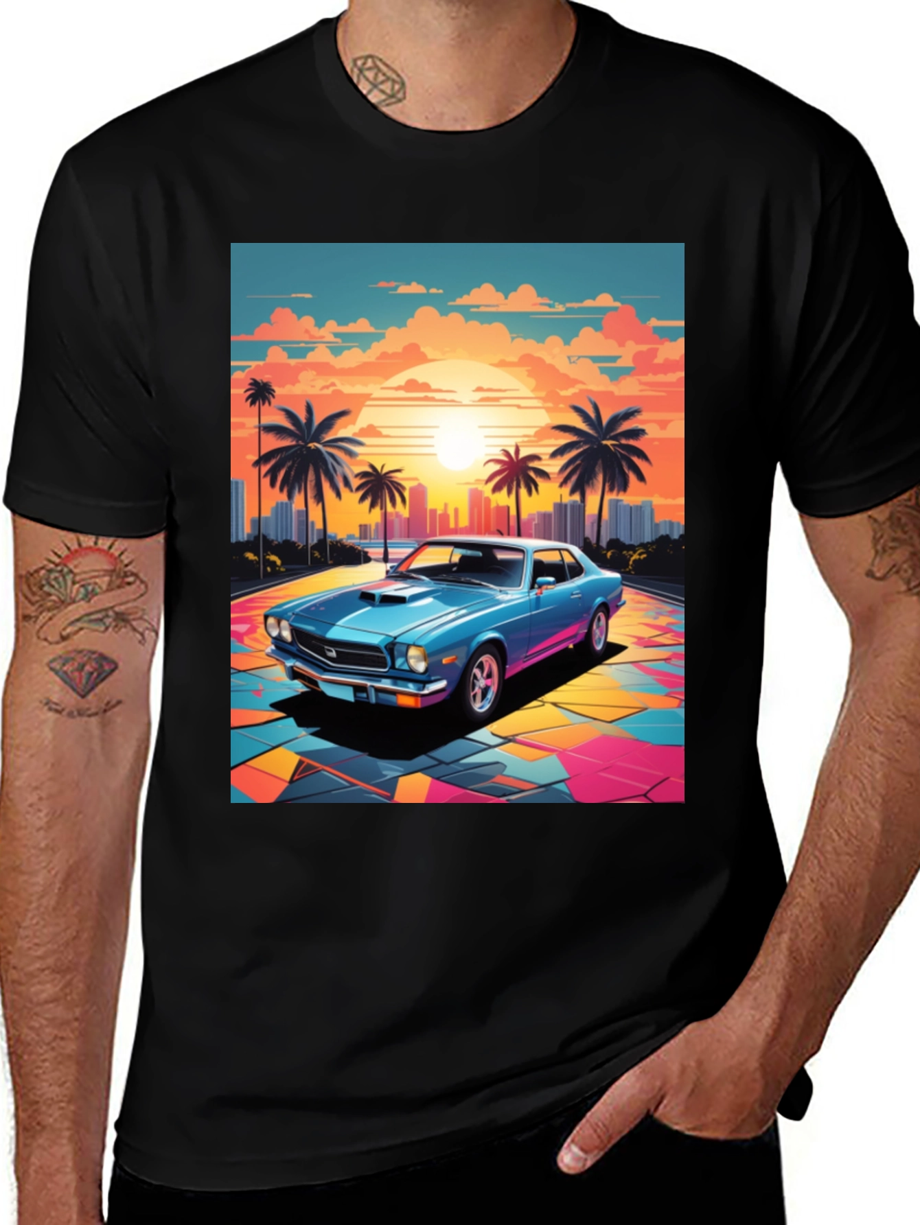 Variant 9 of Retro Car Sunset Graphic Tee