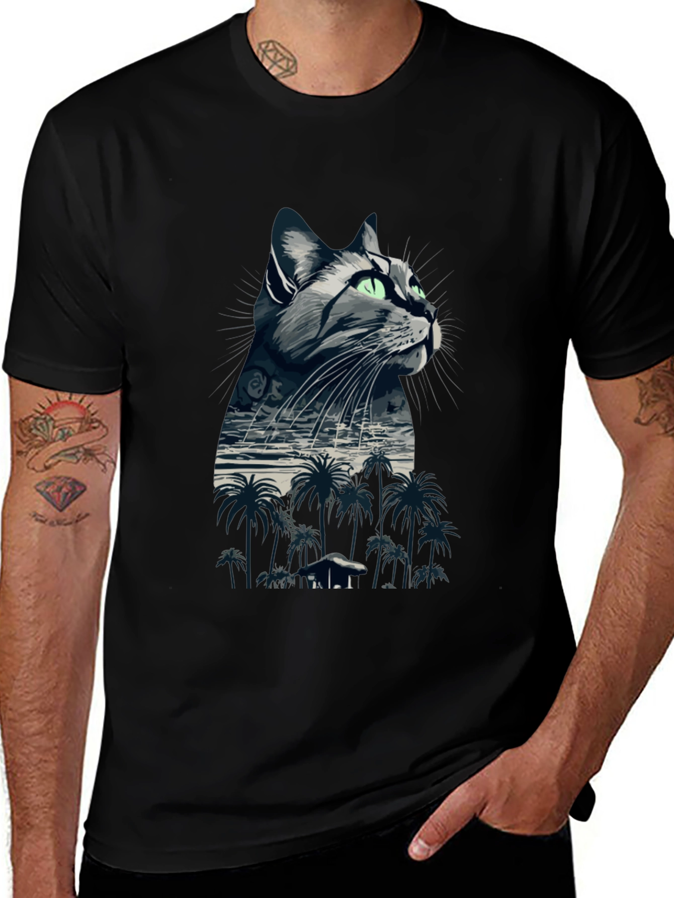 Variant 20 of Cat Island Graphic Tee - Men's Black T-Shirt