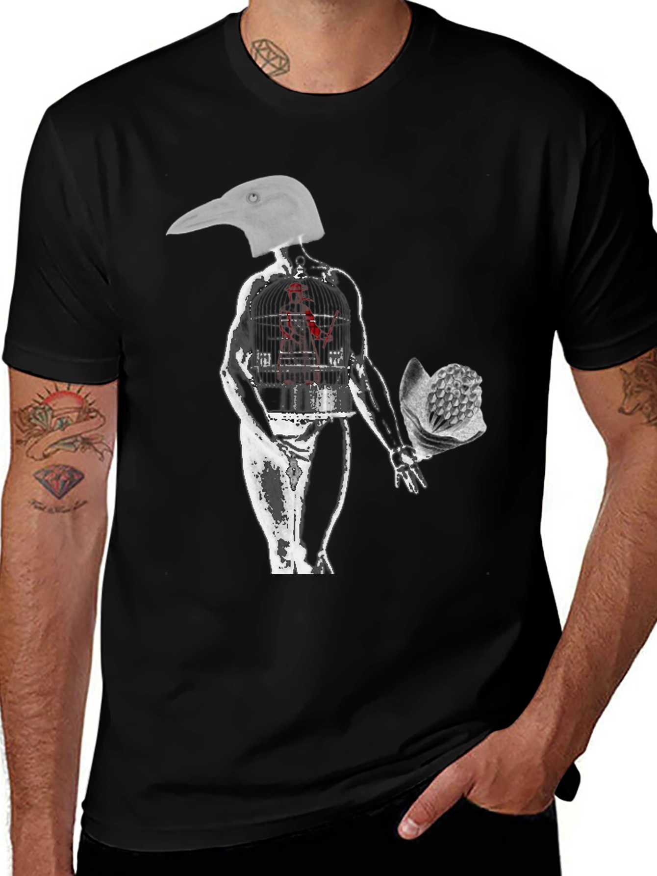 Variant 23 of Surreal Bird Head Graphic Tee - Edgy Art Shirt