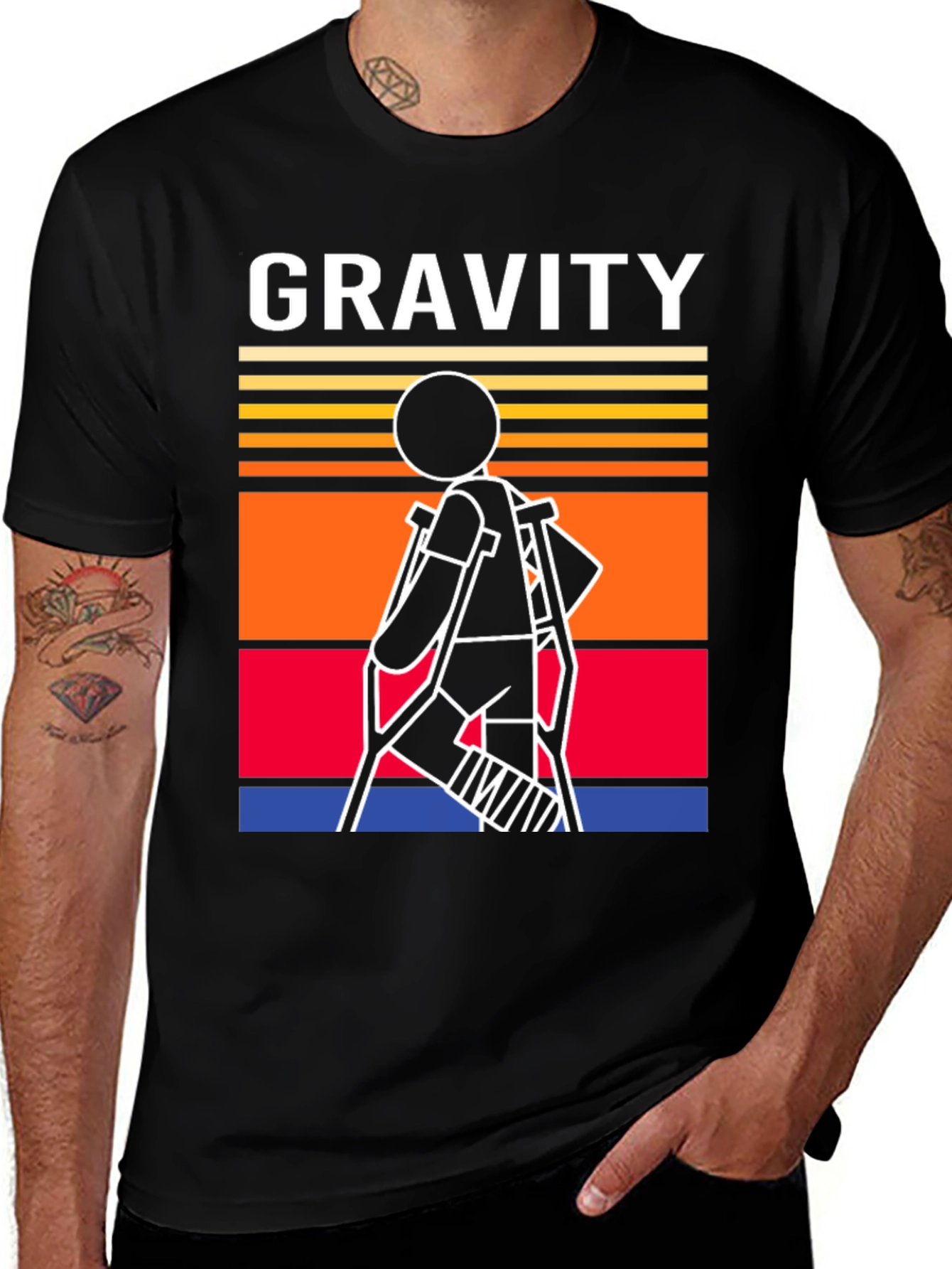 Variant 21 of Gravity Stick Figure Crutches T-Shirt