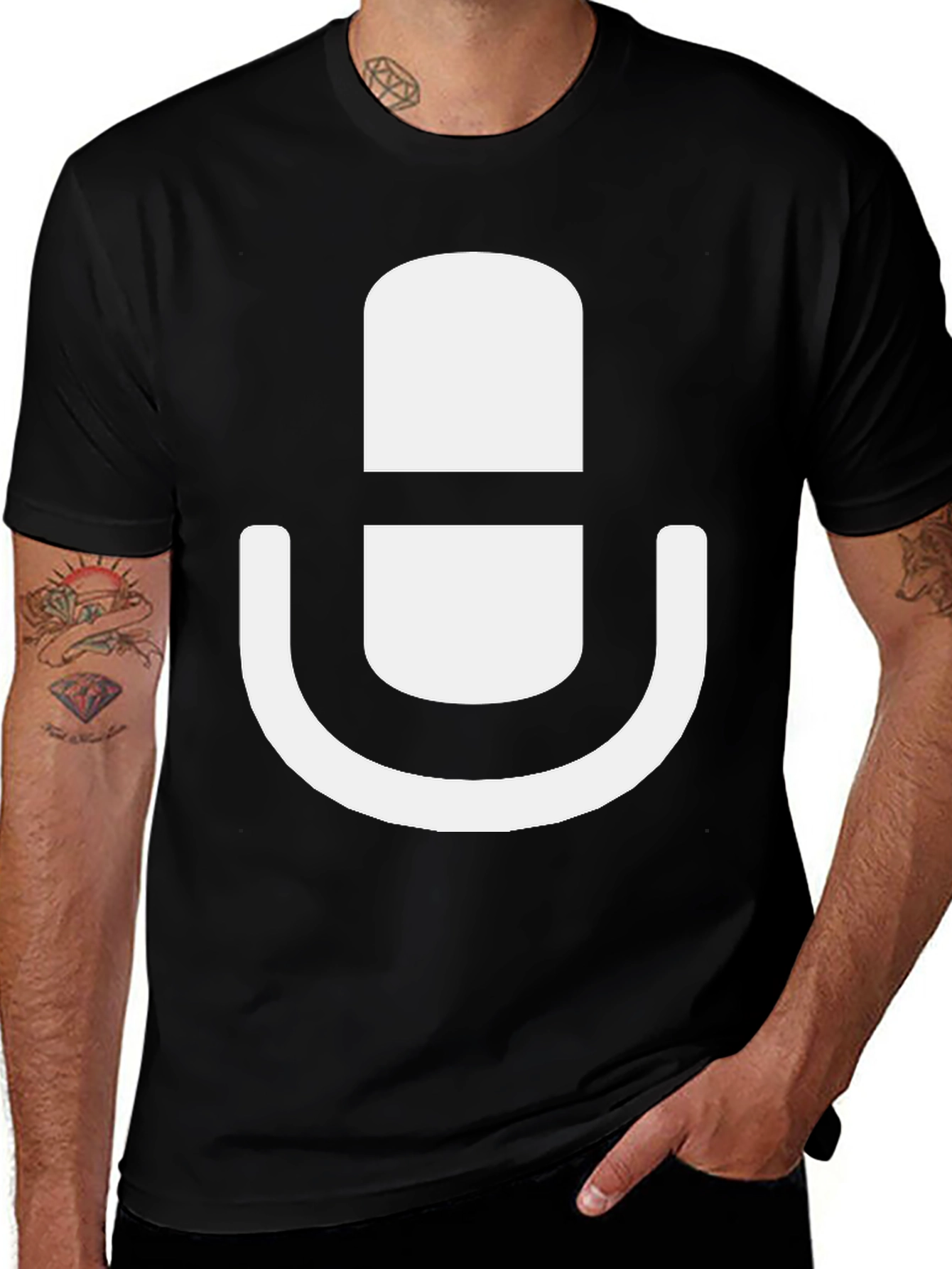 Podcast Mic Graphic Tee - Black Cotton T-Shirt