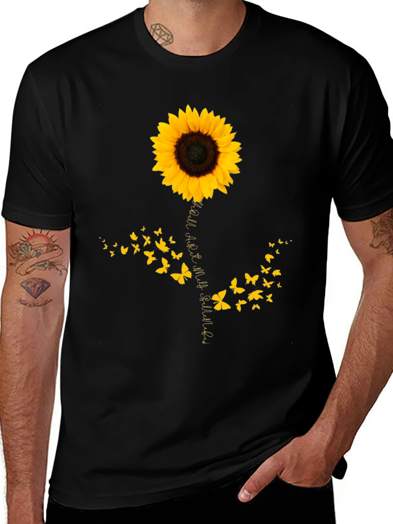 Variant 19 of Sunflower Butterfly Graphic Tee - Men's Black T-Shirt