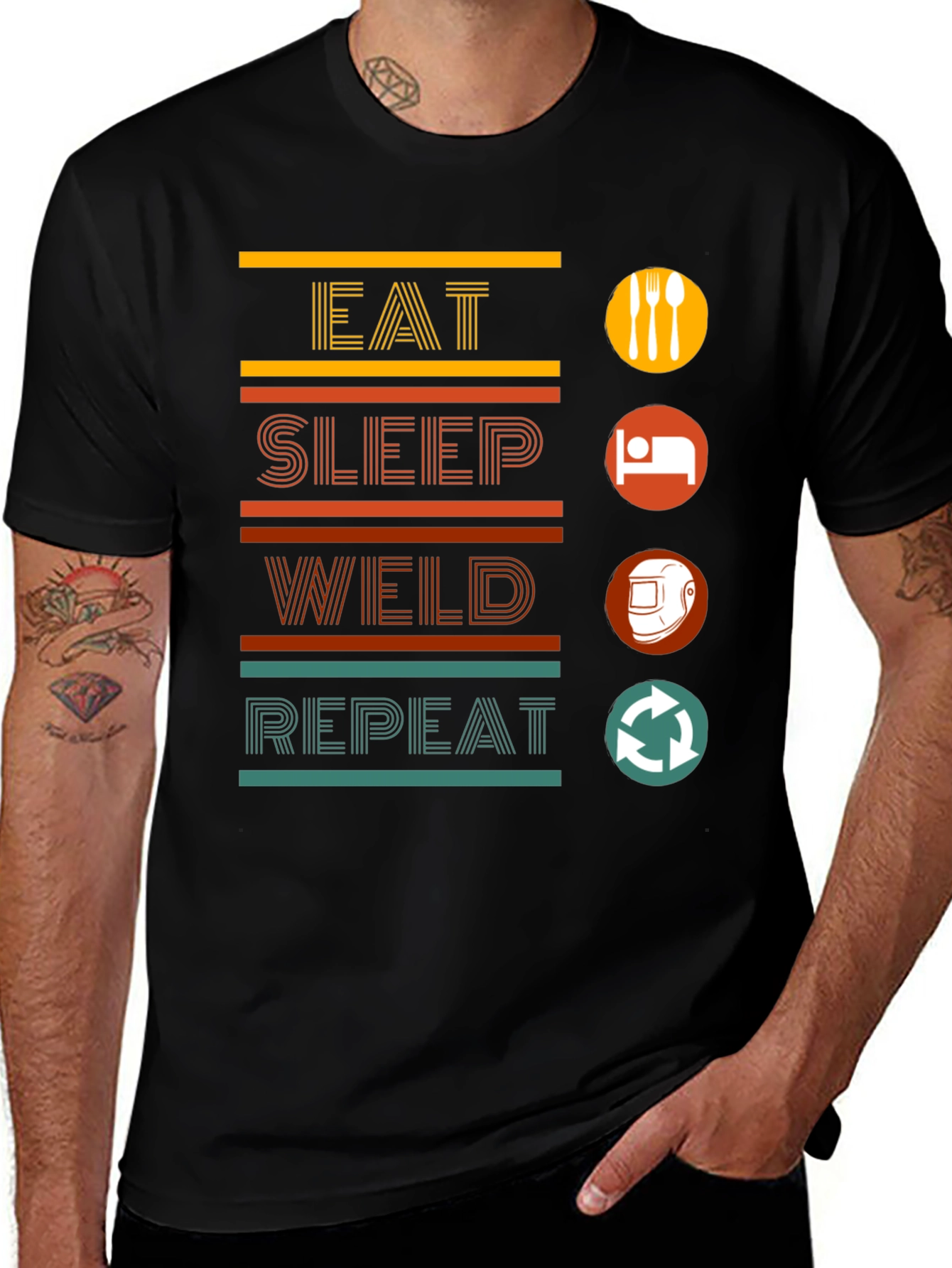 Variant 28 of Eat Sleep Weld Repeat Black Graphic T-Shirt
