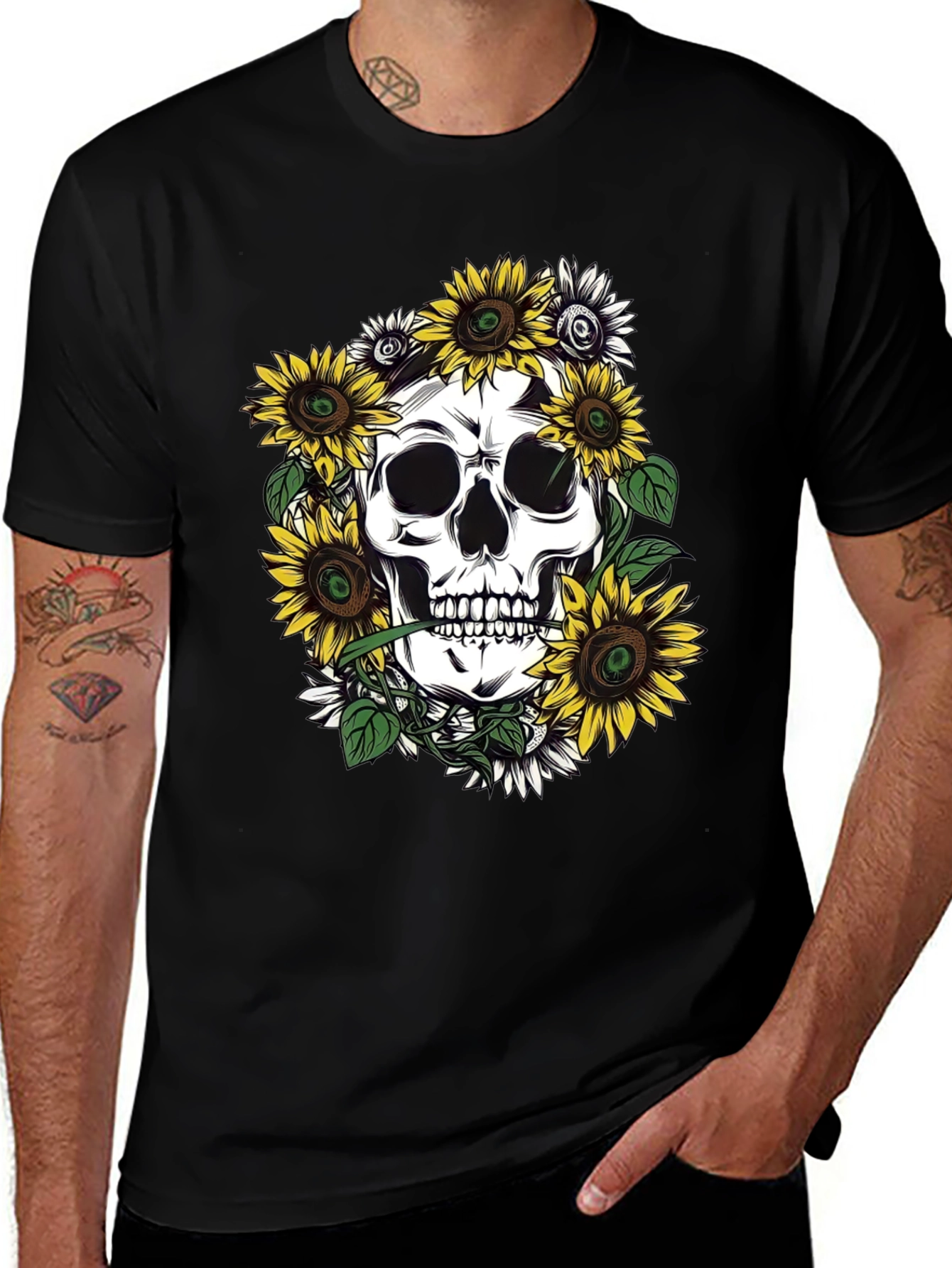 Variant 23 of Skull and Sunflower Graphic Tee