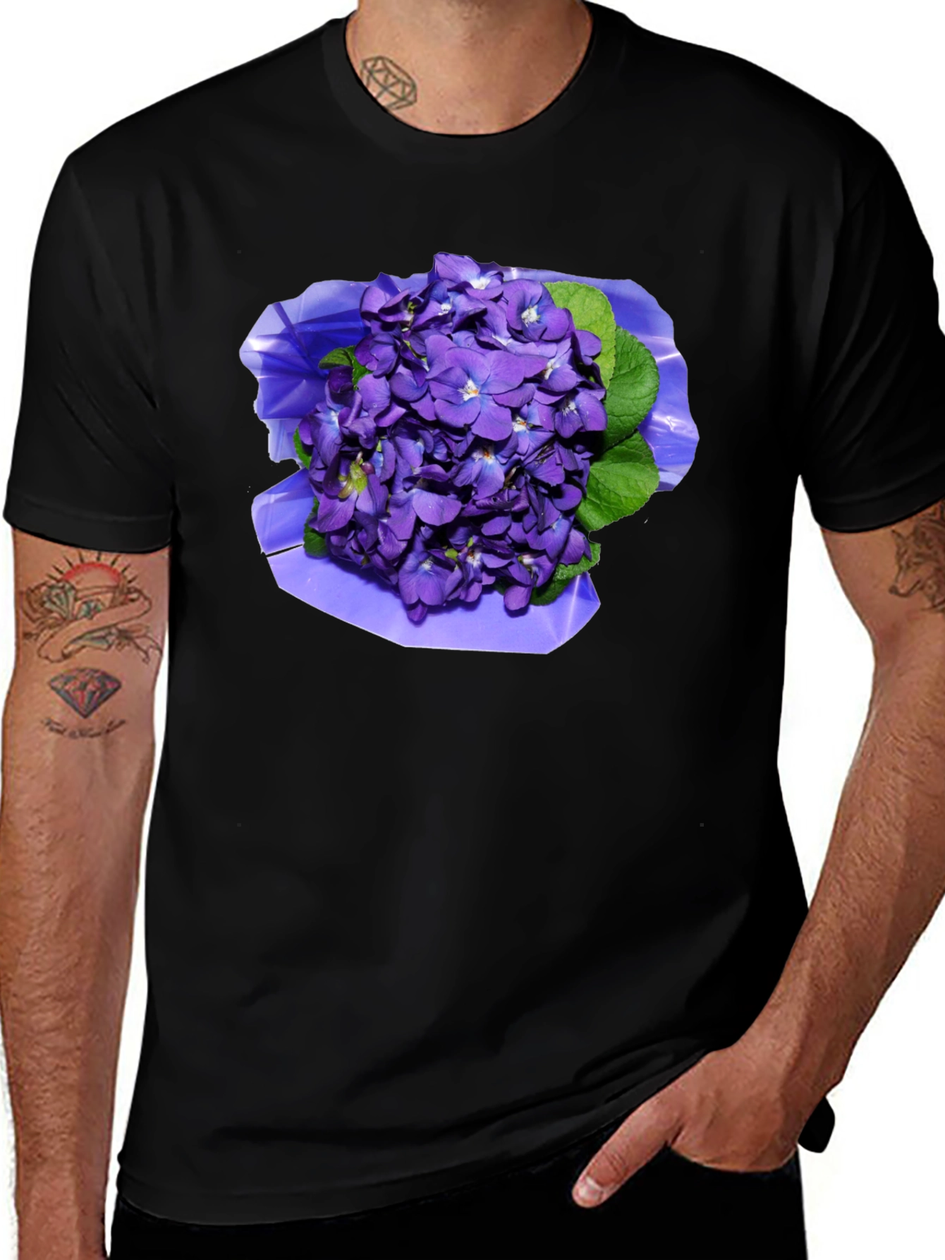 Variant 2 of Purple Flower Graphic Black T-Shirt