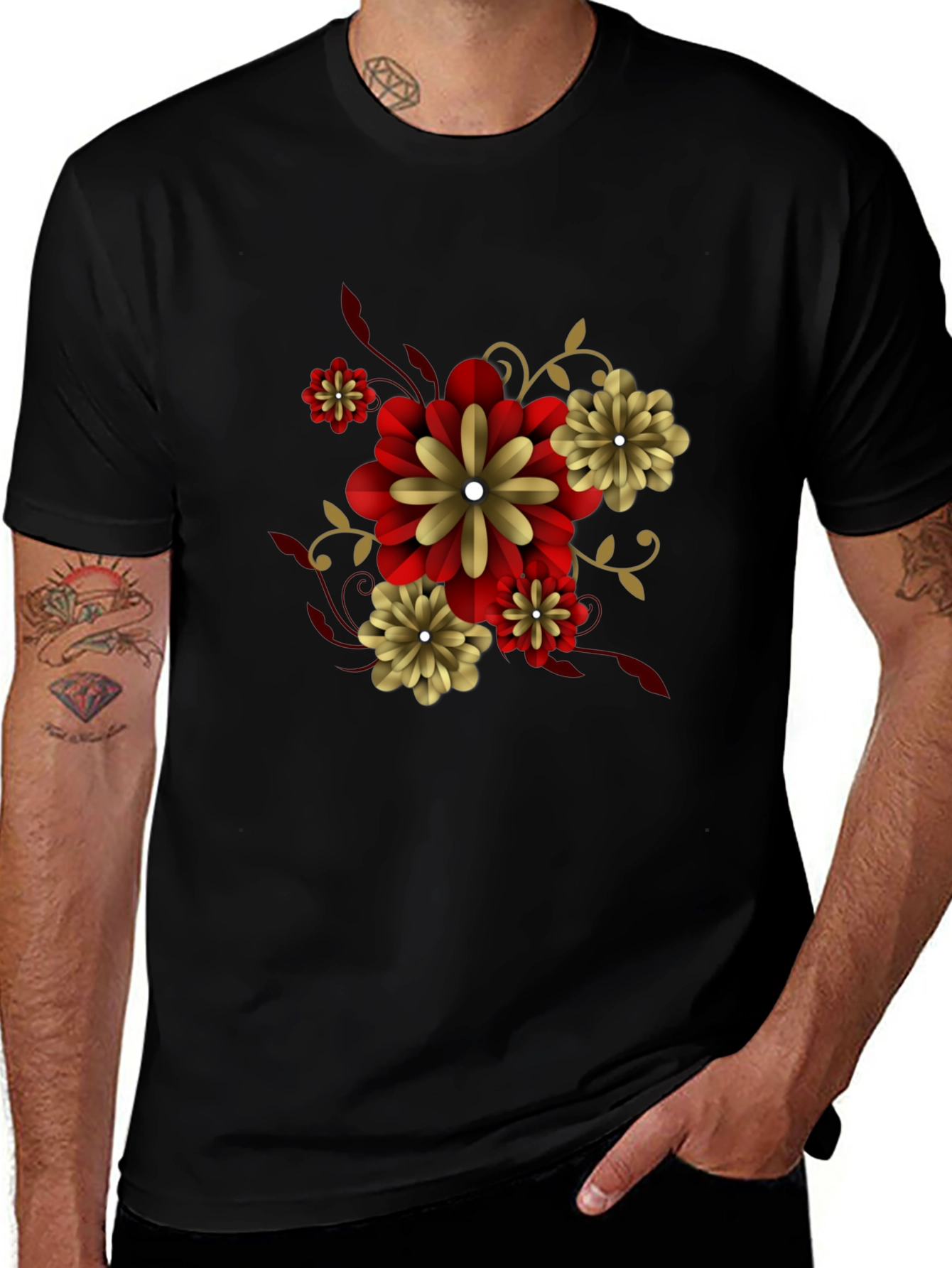 Variant 18 of Black Floral T-Shirt - Stylish Graphic Tee