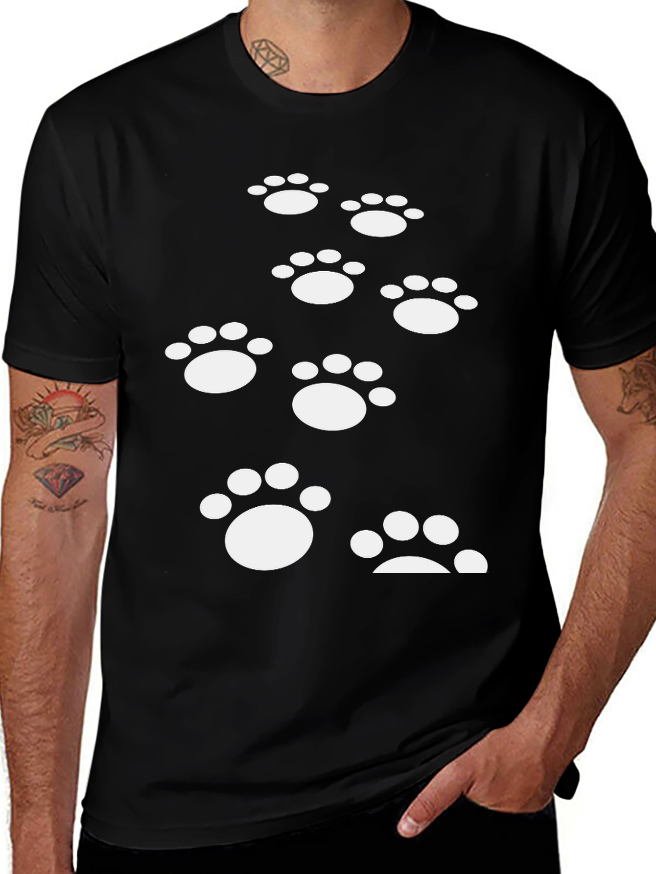 Paw Print T-Shirt - Casual Black Tee
