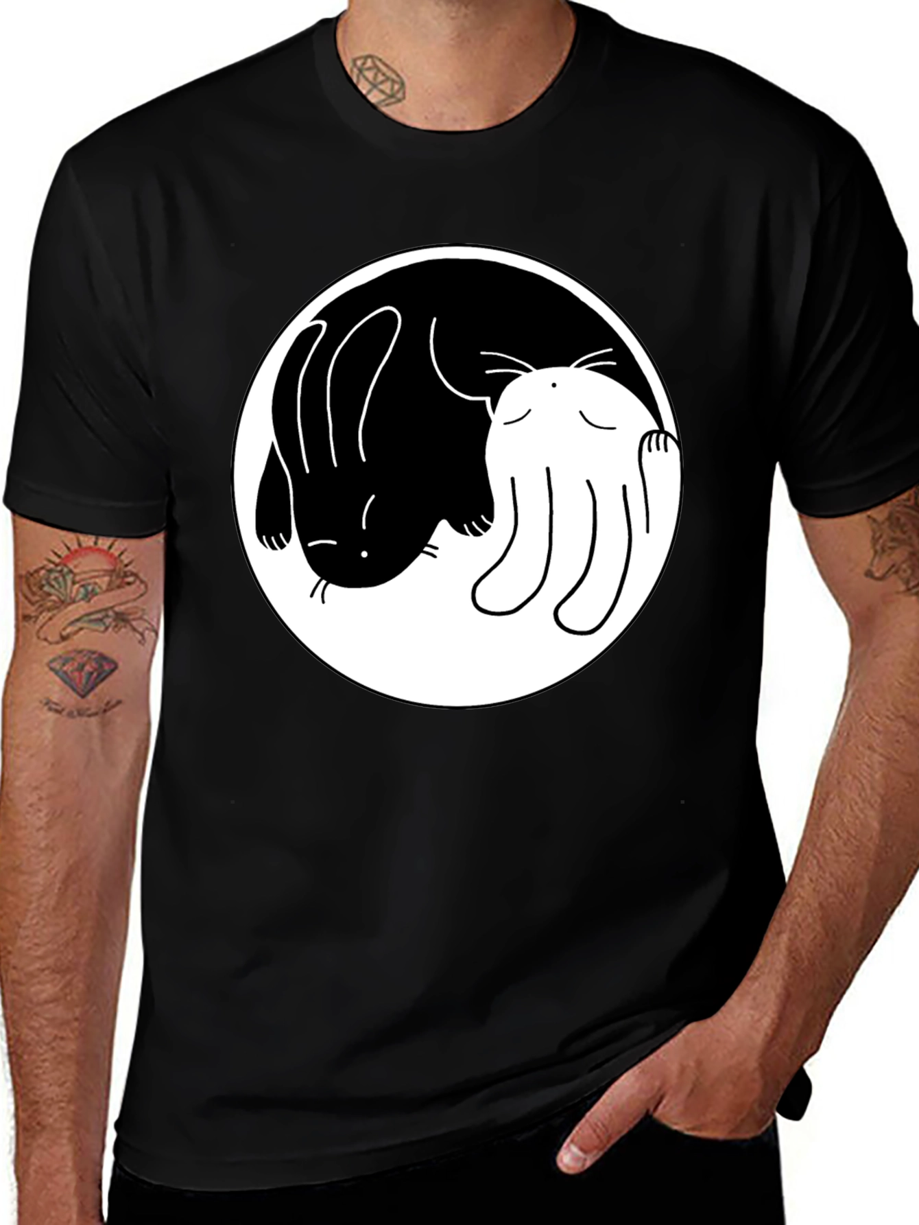 Yin Yang Rabbit Graphic Tee - Black