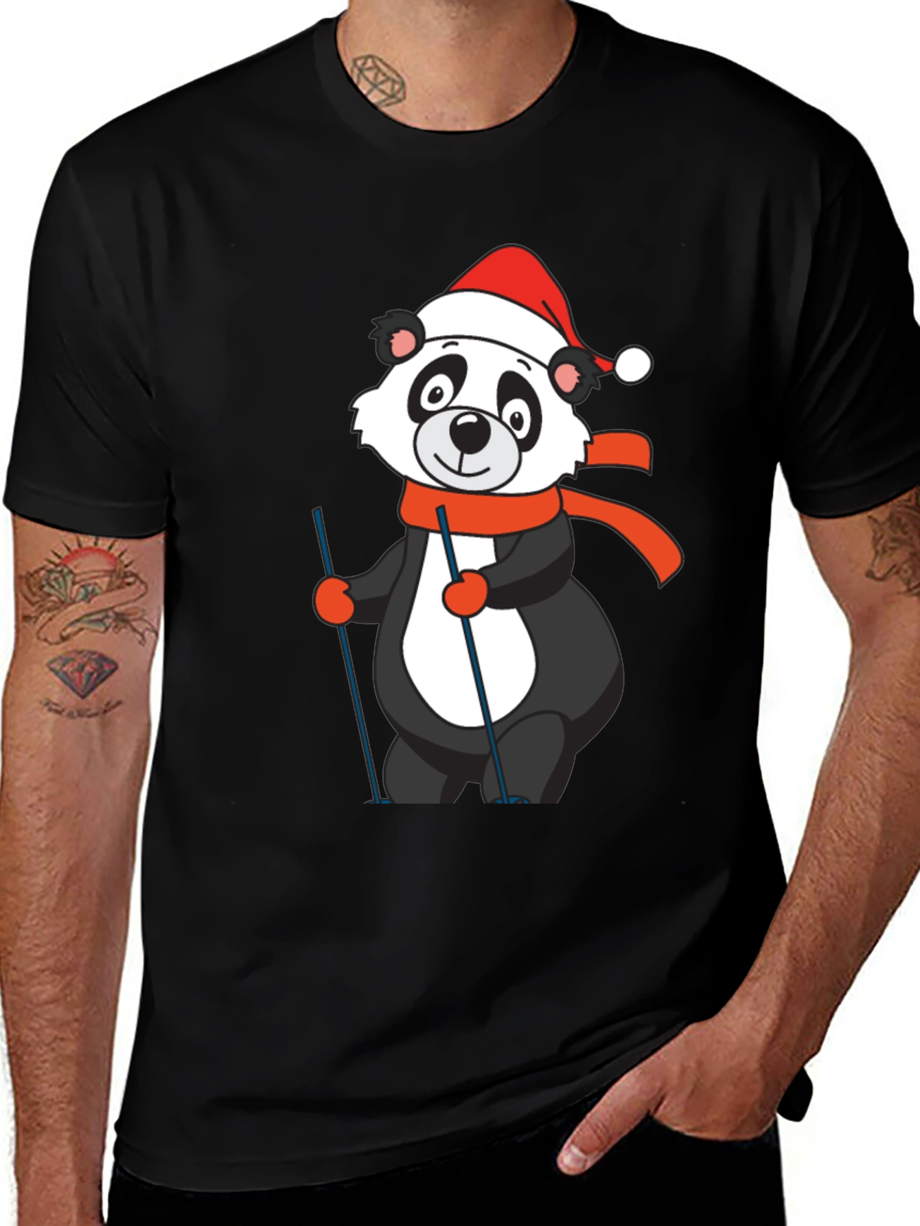 Black Panda Skier T-Shirt: Holiday Fun main image