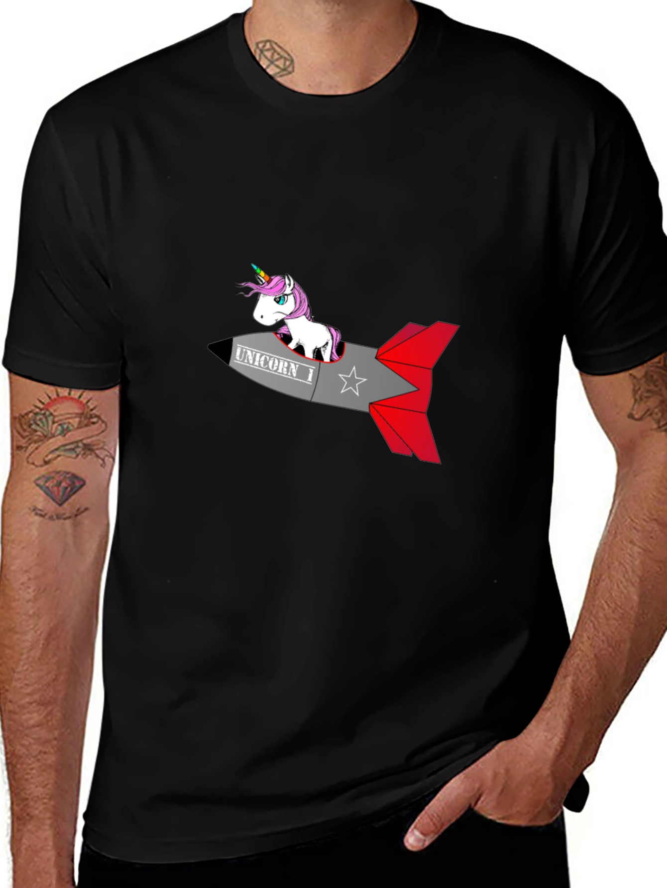 Variant 14 of Unicorn Rocket Black T-Shirt