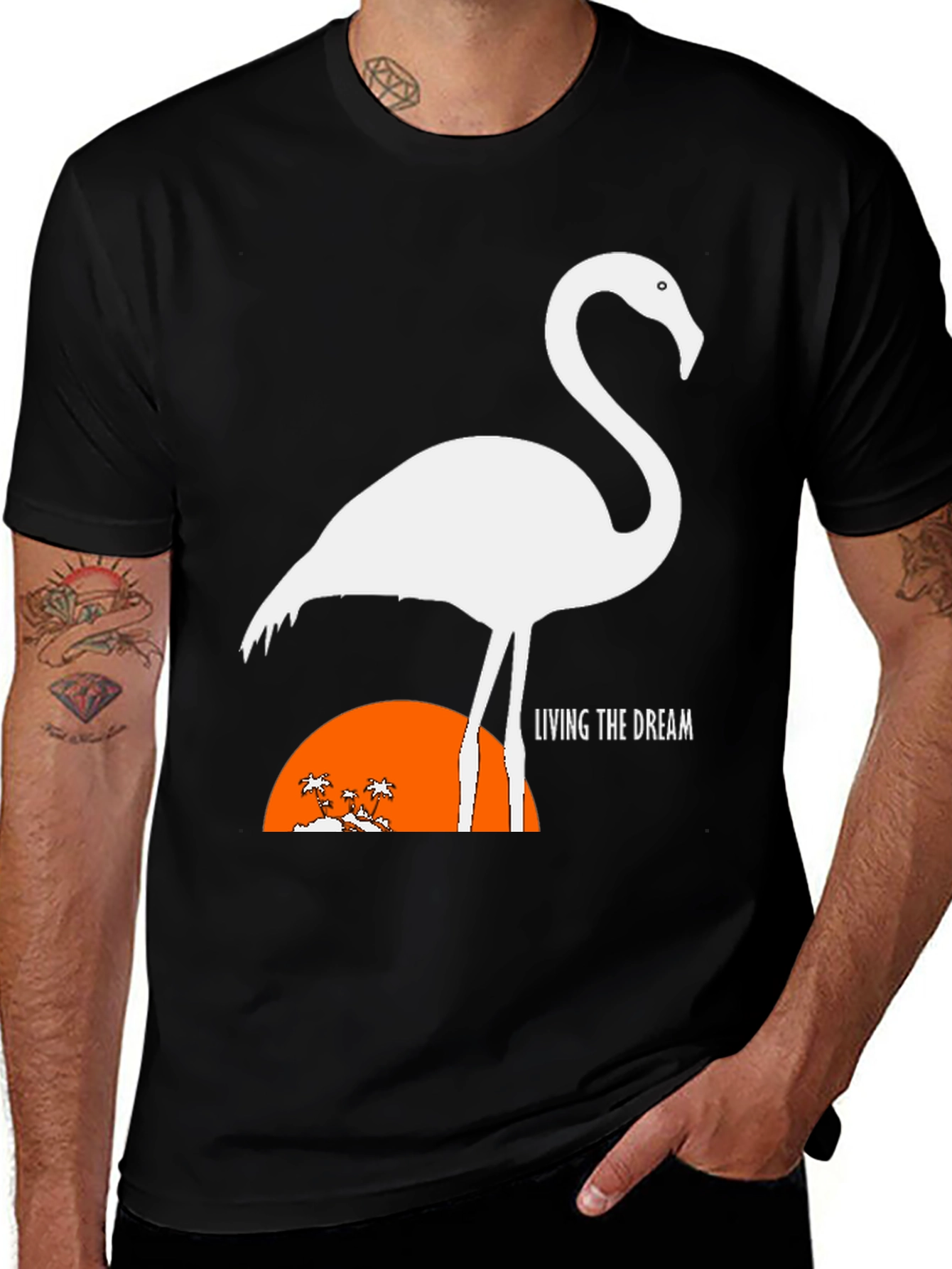 Variant 27 of Living the Dream Flamingo Graphic Tee - Black