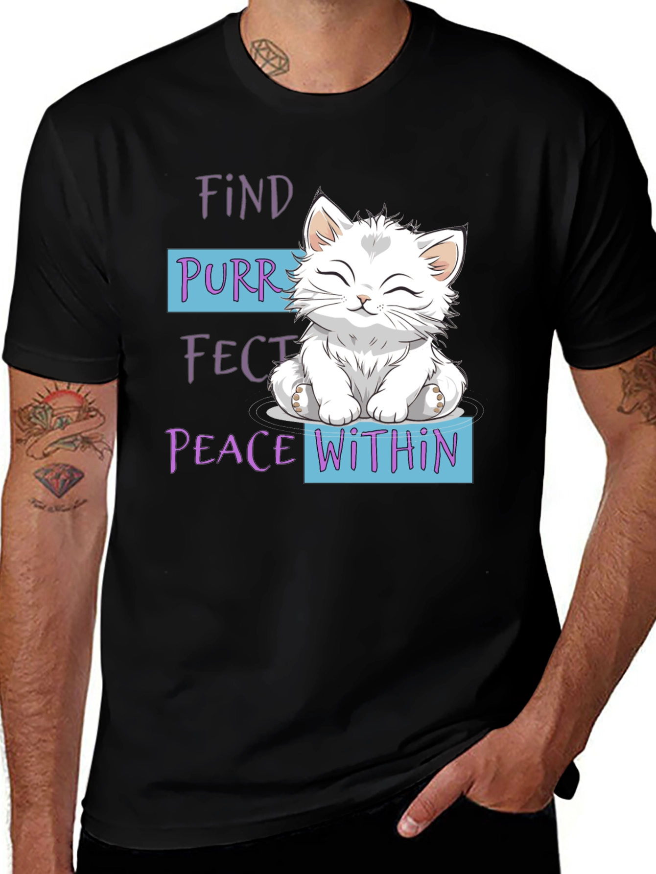 Purrfect Peace Within Cat Graphic T-Shirt