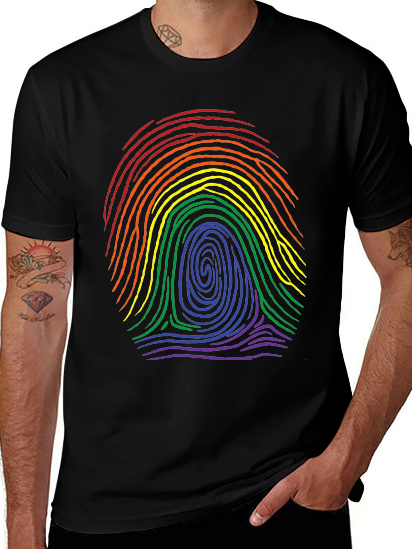 Variant 20 of LGBTQ Rainbow Fingerprint Black T-Shirt