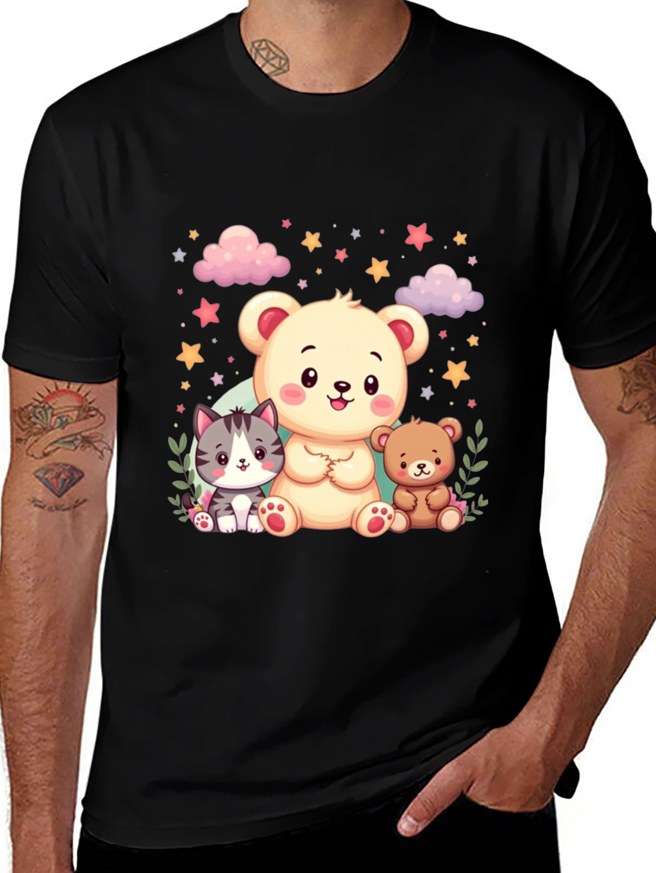 Variant 28 of Cute Cartoon Animals Black T-Shirt