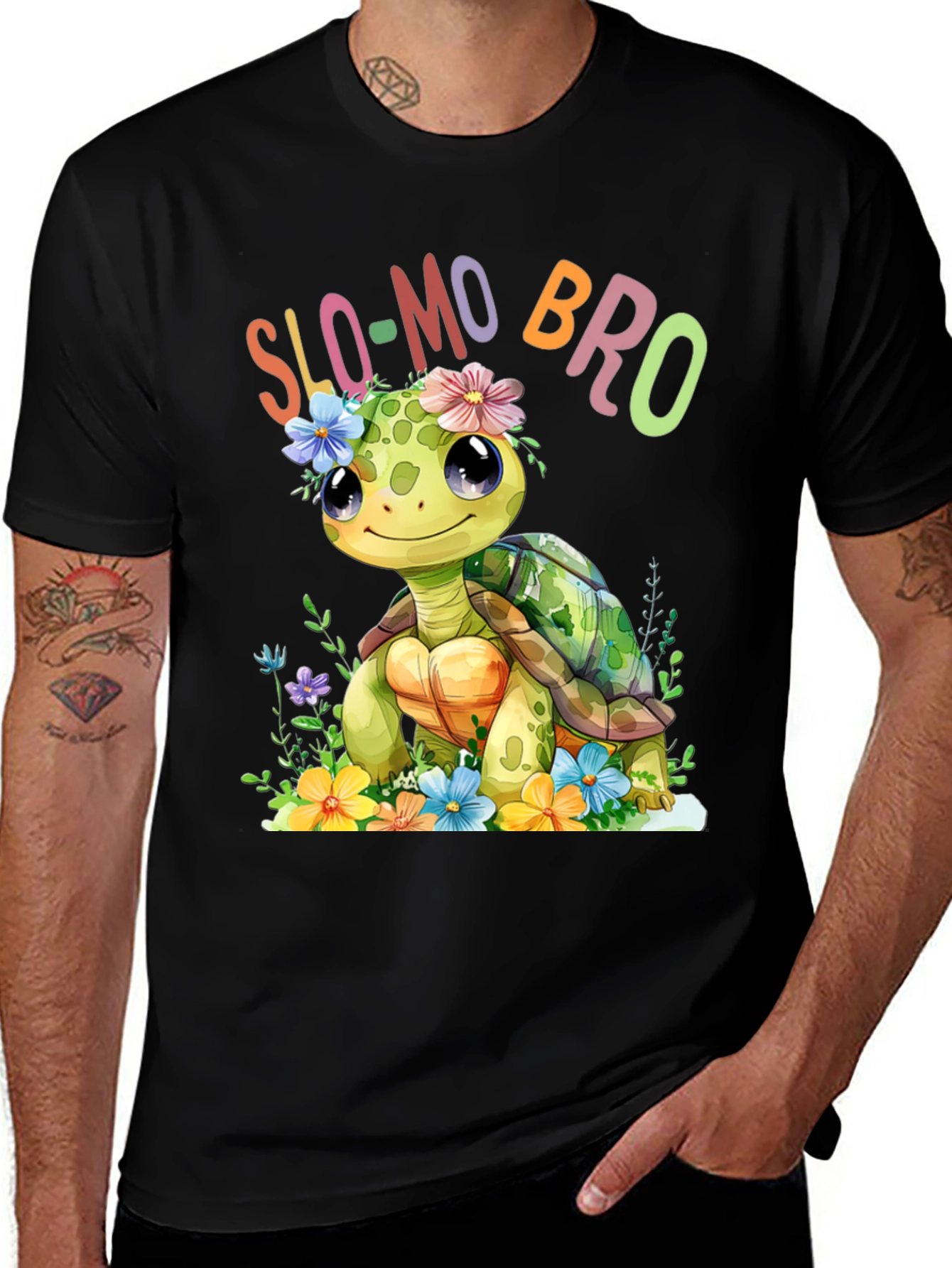 Variant 6 of Cute "Slo-Mo Bro" Turtle Graphic T-Shirt