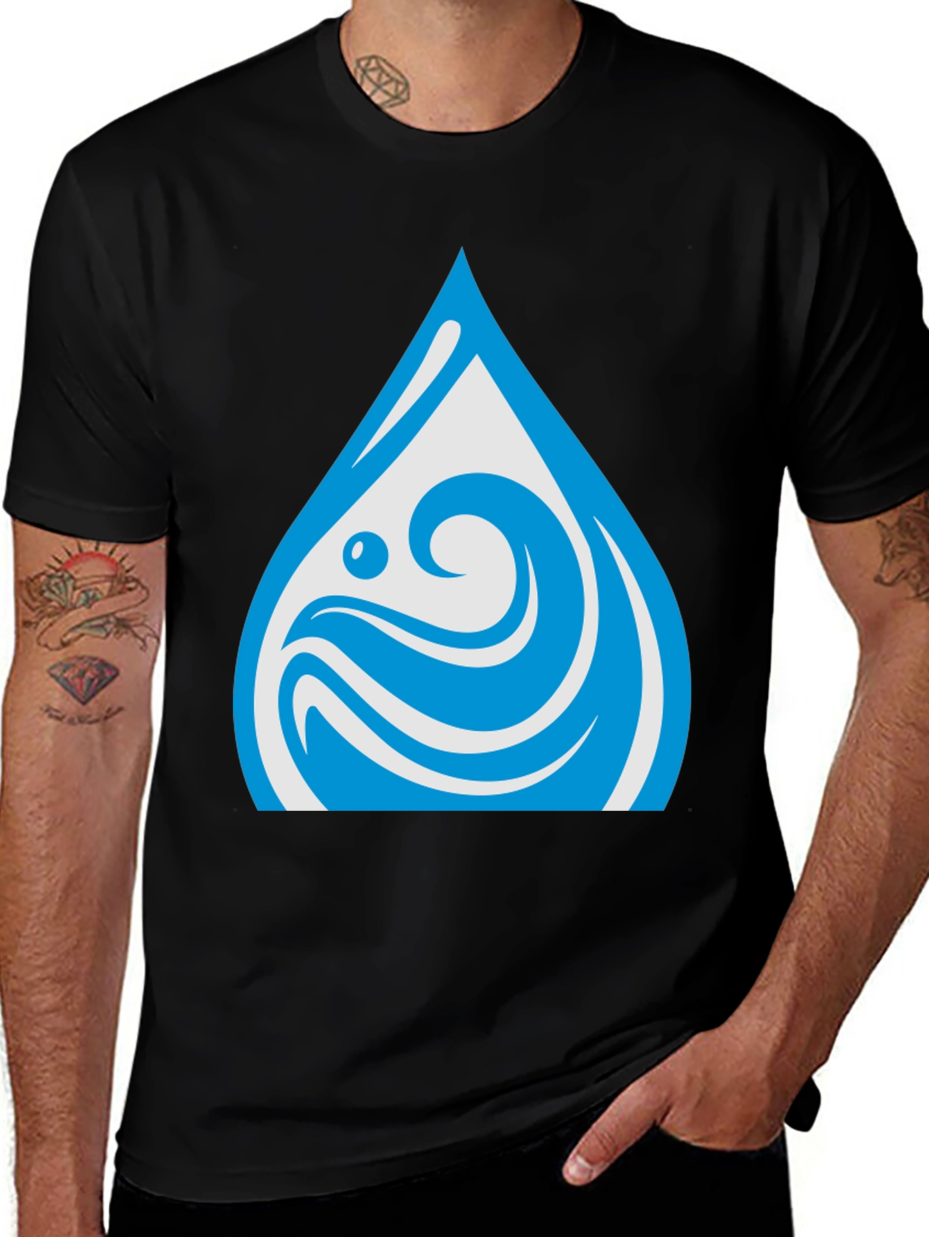 Water Drop Graphic Black T-Shirt