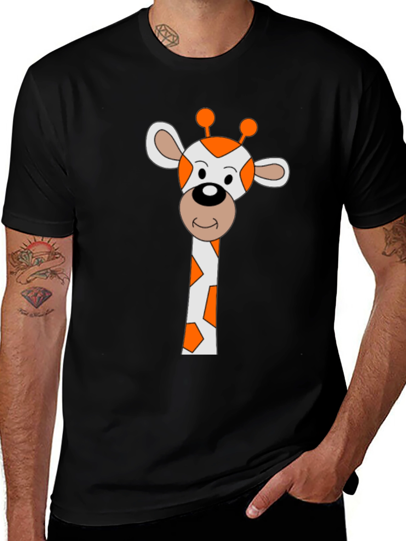 Variant 19 of Giraffe Graphic Tee - Black Cotton Blend Shirt