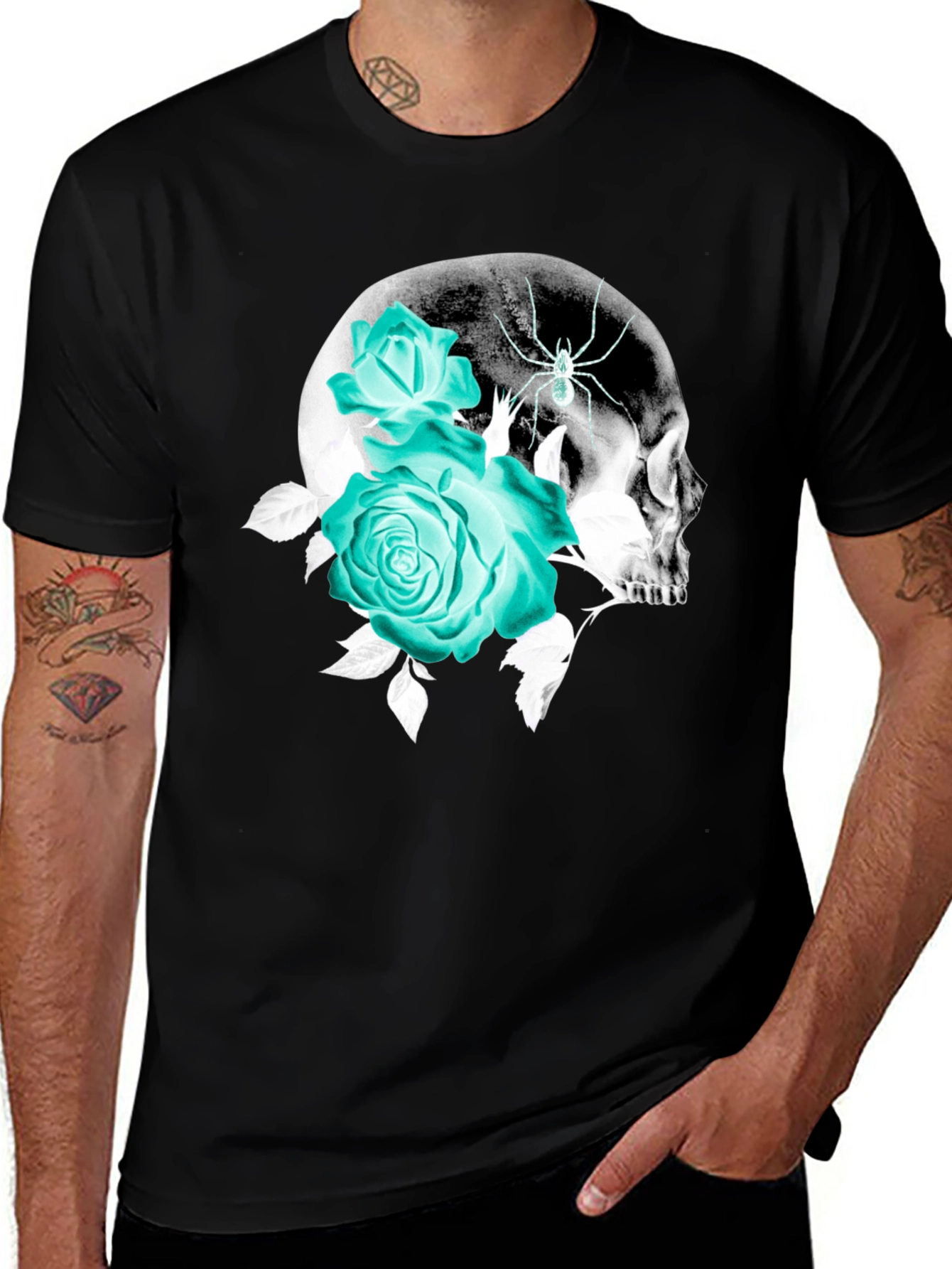 Variant 8 of Skull & Roses Graphic T-Shirt - Men's Casual Tee