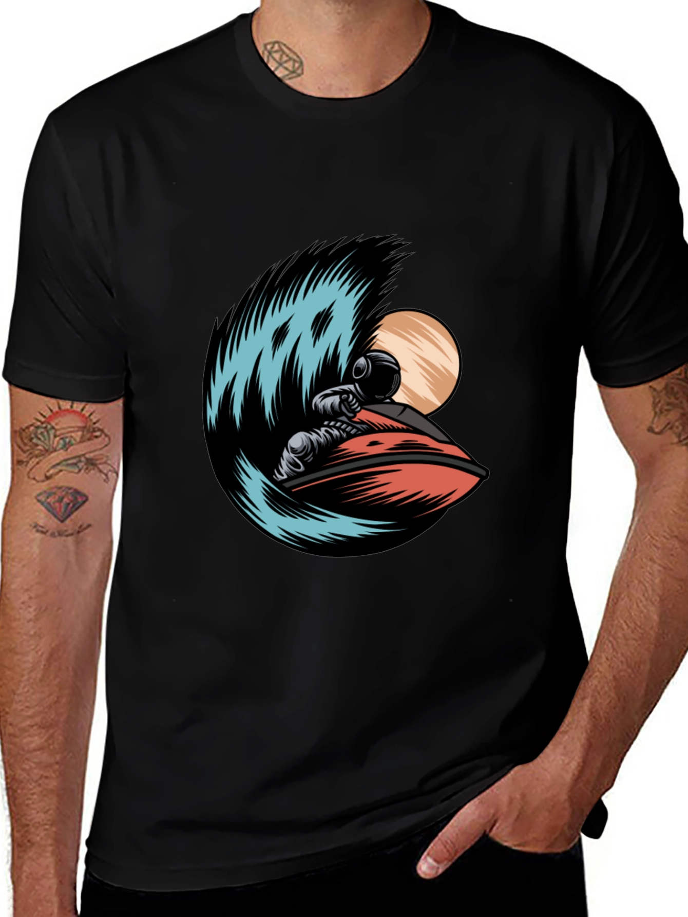 Variant 21 of Astronaut Jet Ski Graphic Tee - Black T-Shirt