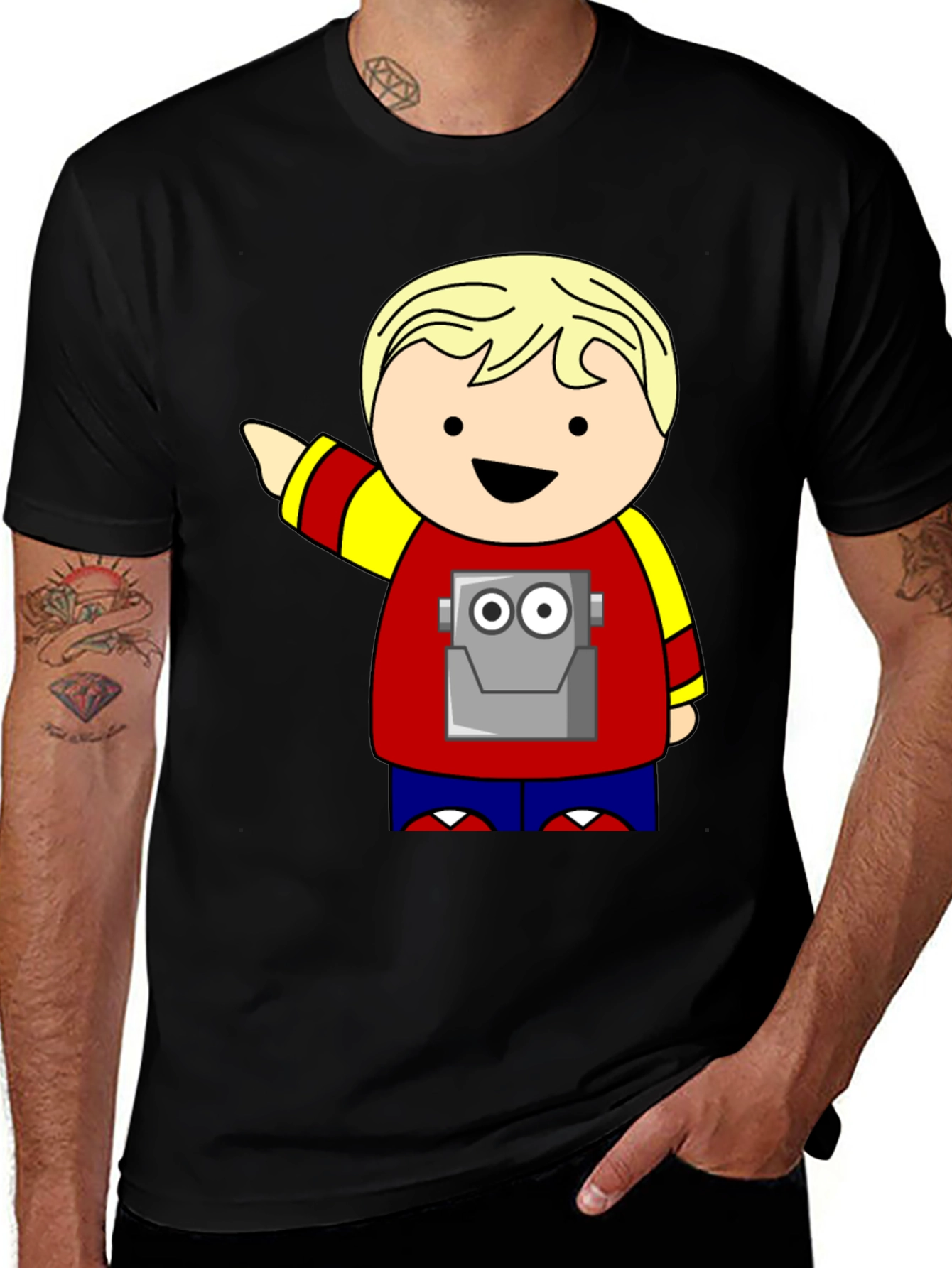 Black Cartoon Robot Kid T-Shirt - Black main image