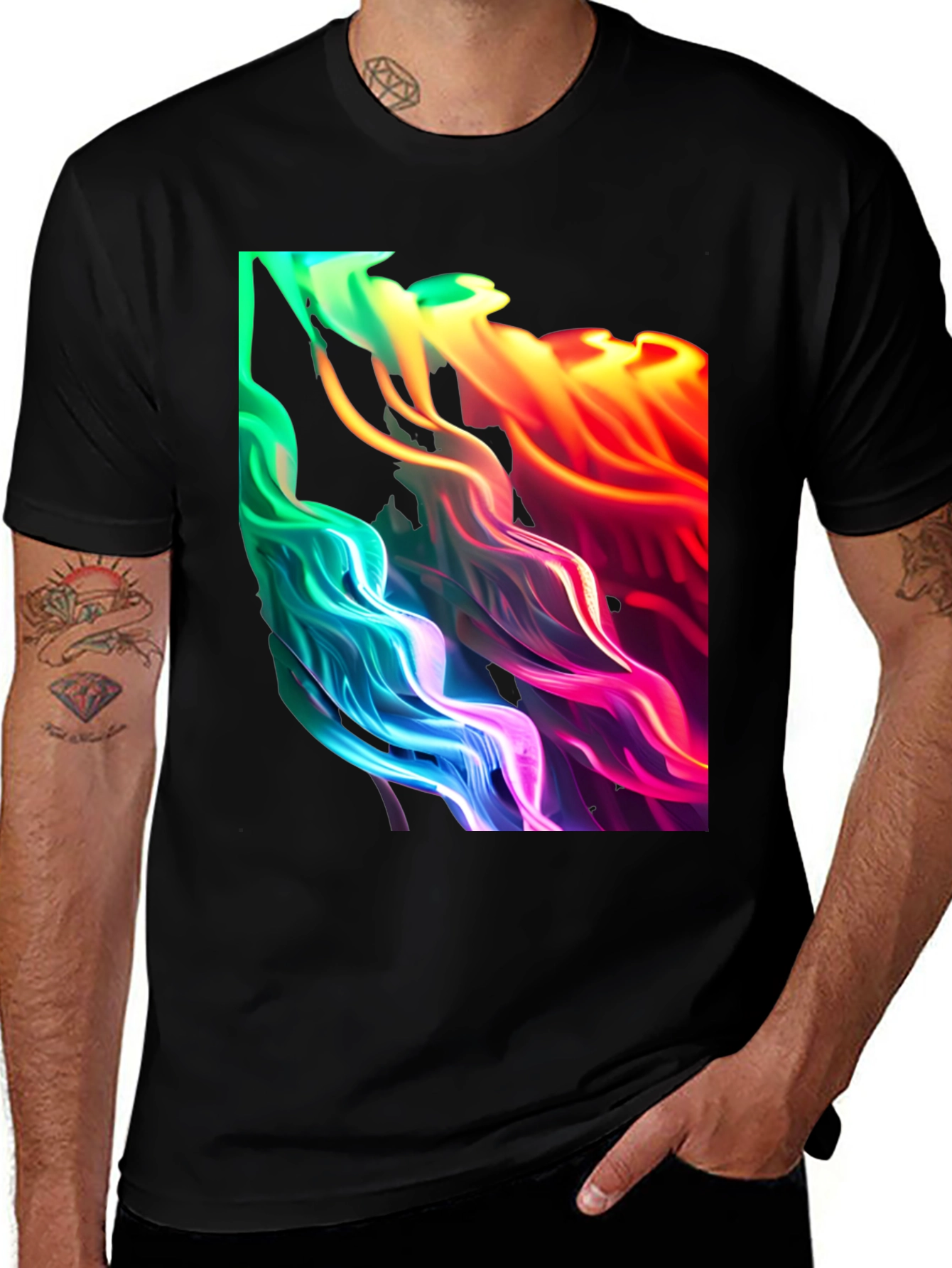 Variant 7 of Vibrant Abstract Swirl Graphic Black T-Shirt