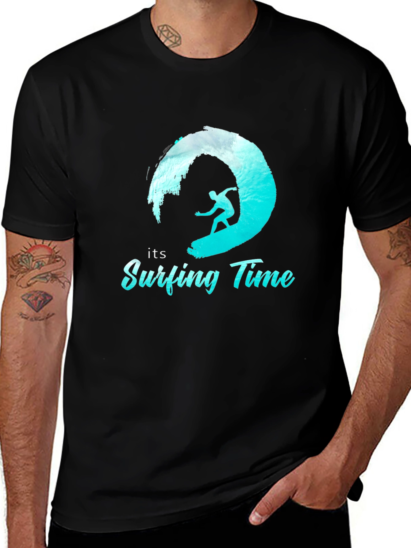 Variant 19 of Surfing Time Tee: Black Cotton Surfer T-Shirt