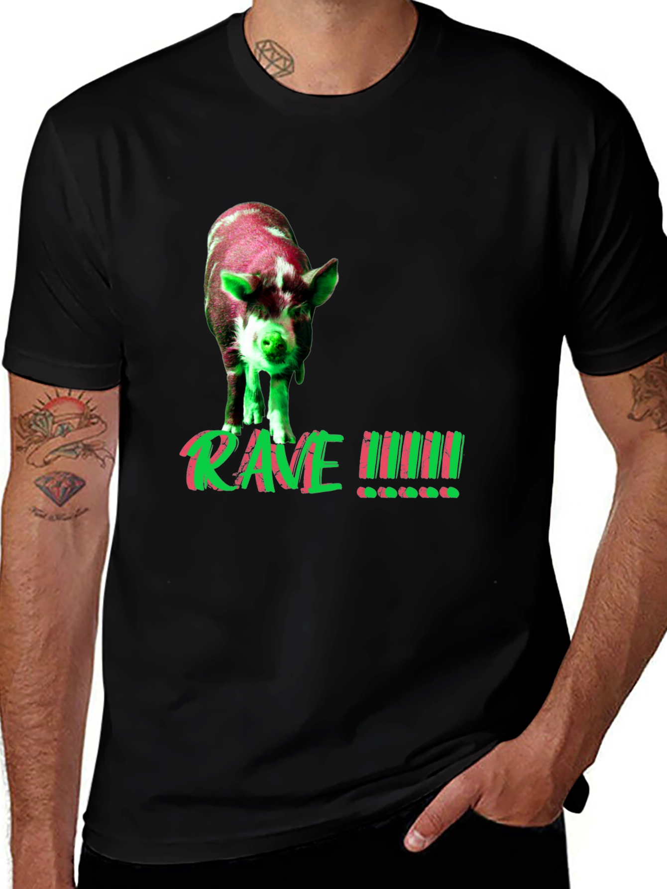 Variant 5 of Rave Pig Graphic Tee - Black T-Shirt