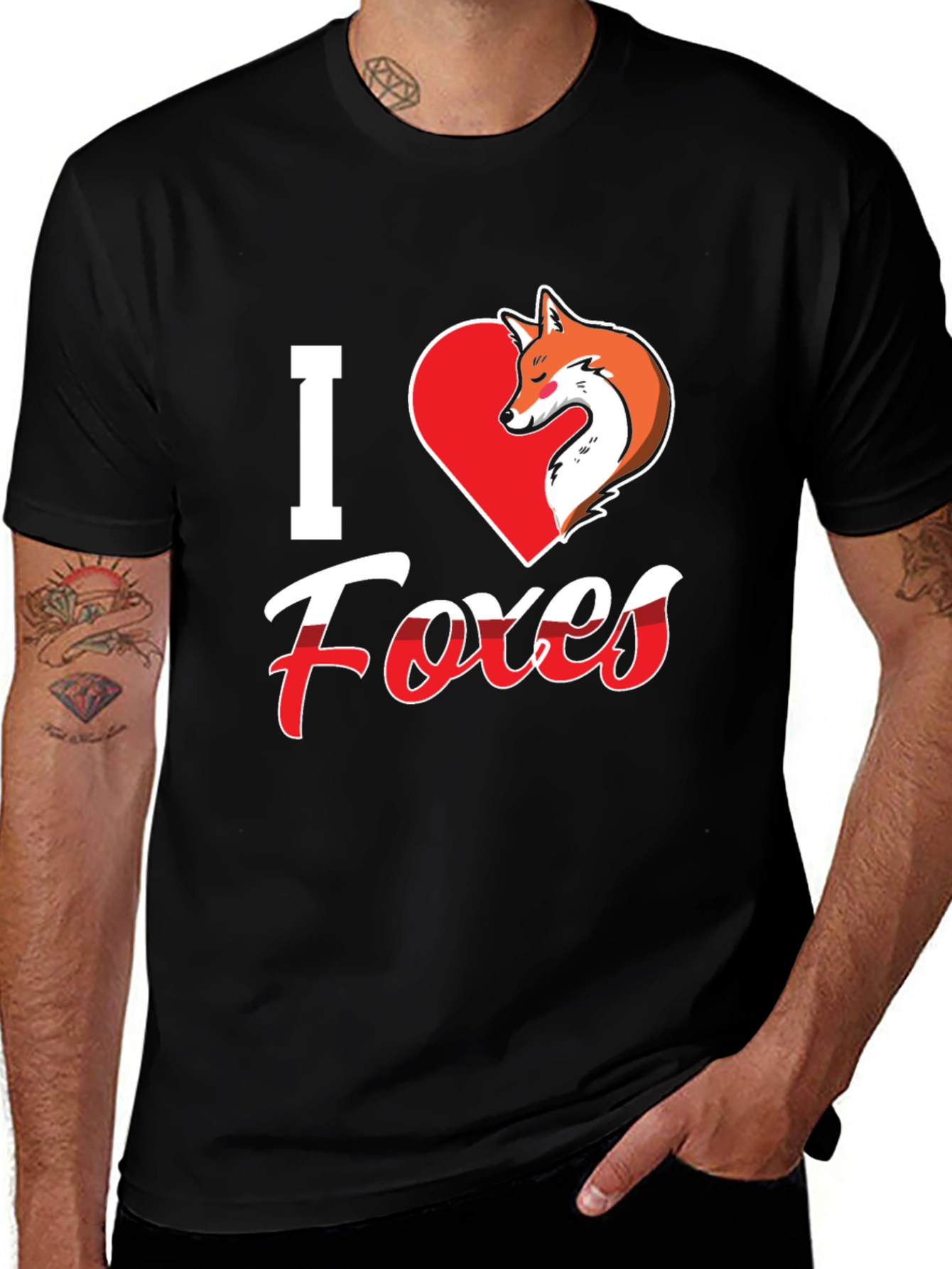 Variant 20 of I Love Foxes T-Shirt - Black Fox Graphic Tee