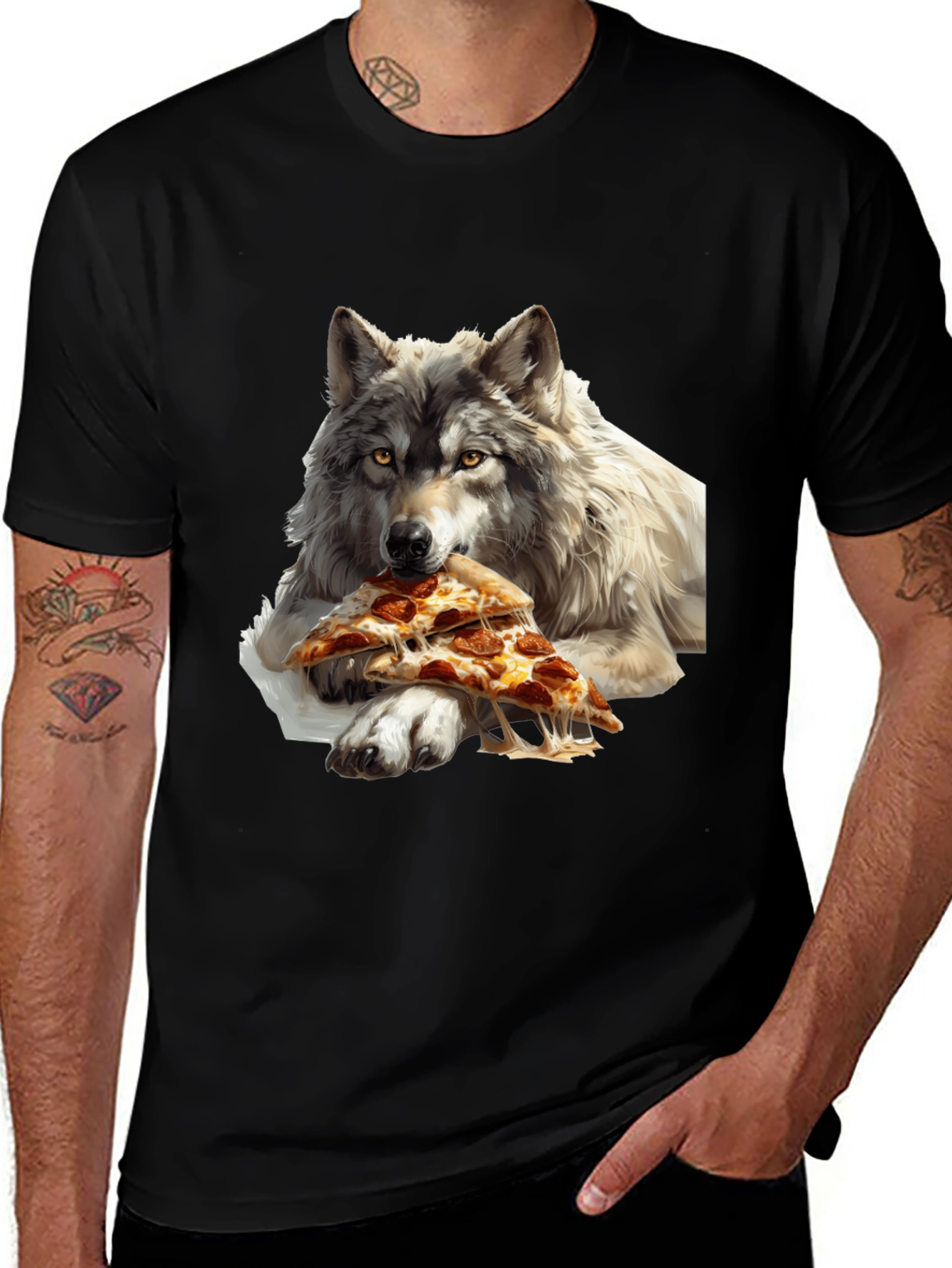Variant 7 of Wolf Eating Pizza Graphic Tee - Funny Animal Lover Shirt