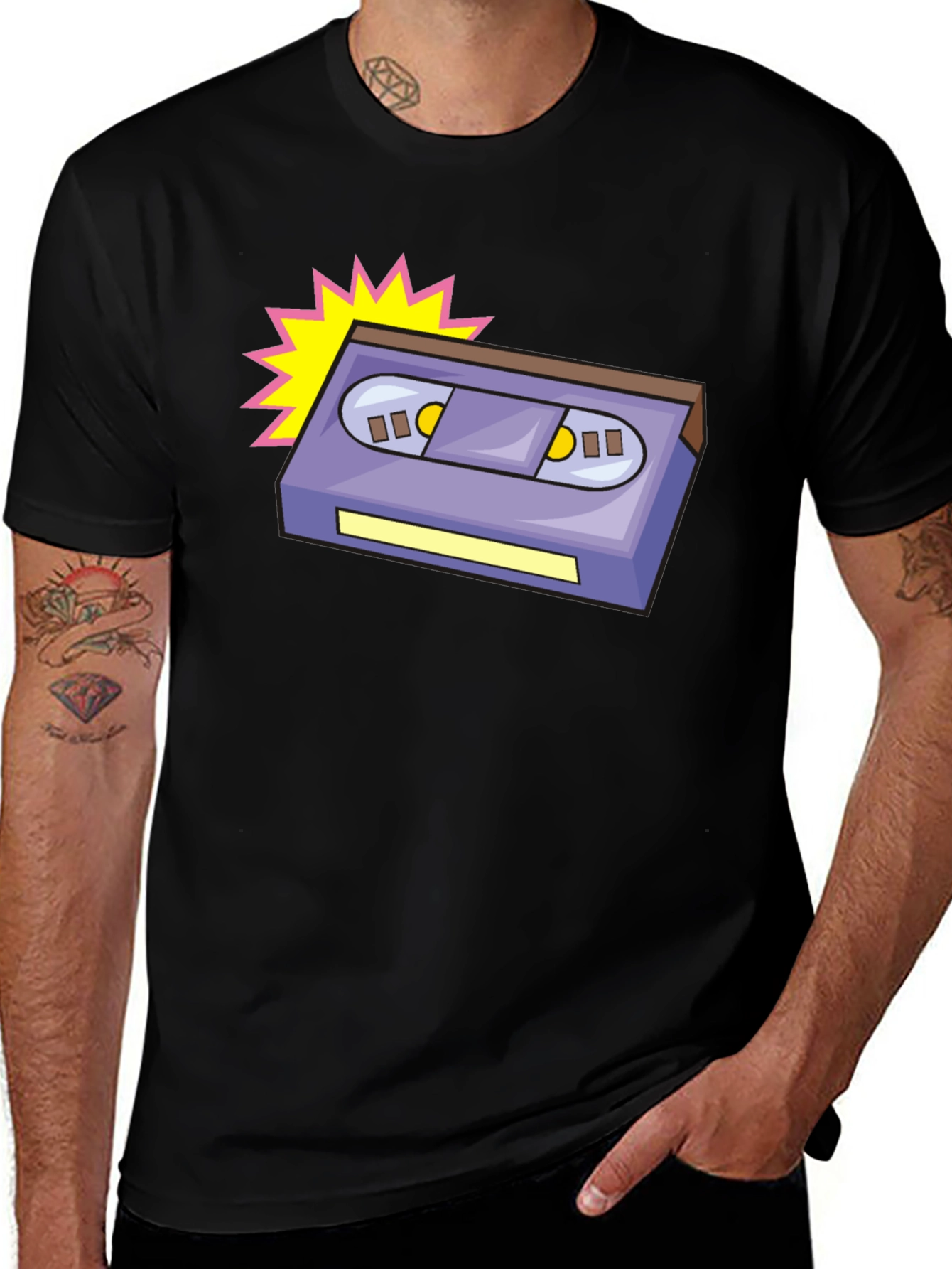 Variant 19 of Retro Cassette Tape Graphic Black T-Shirt