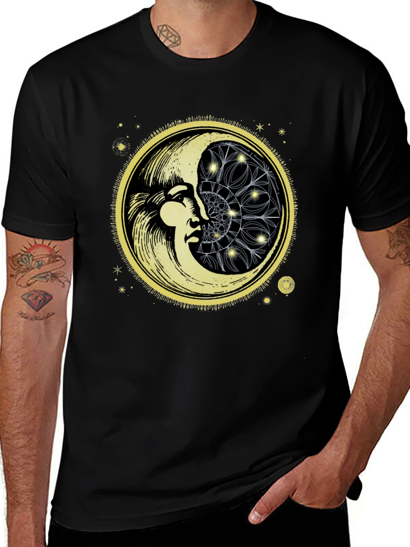 Variant 19 of Celestial Moon Face Graphic Tee - Unisex Black Shirt