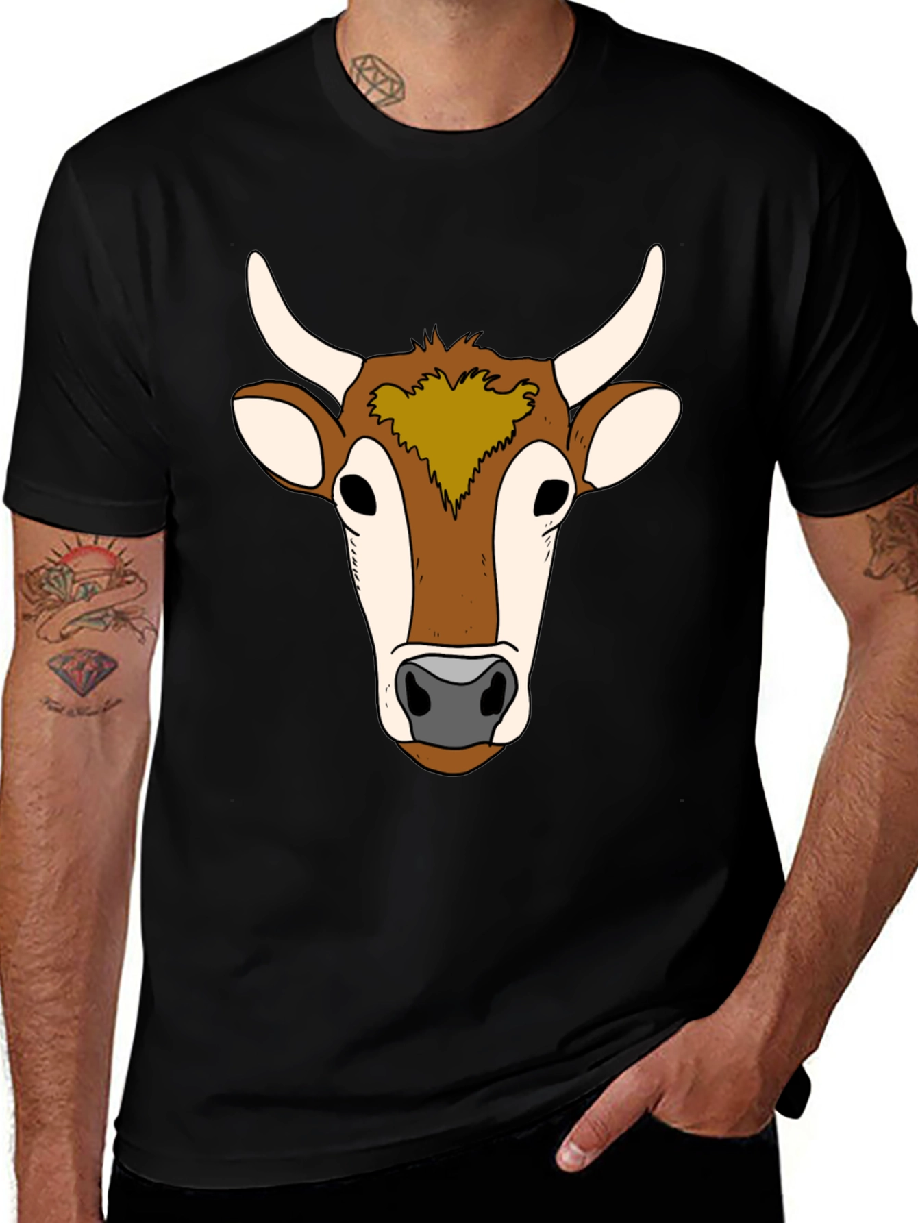 Variant 6 of Cow Face Graphic Tee - Unisex Black T-Shirt