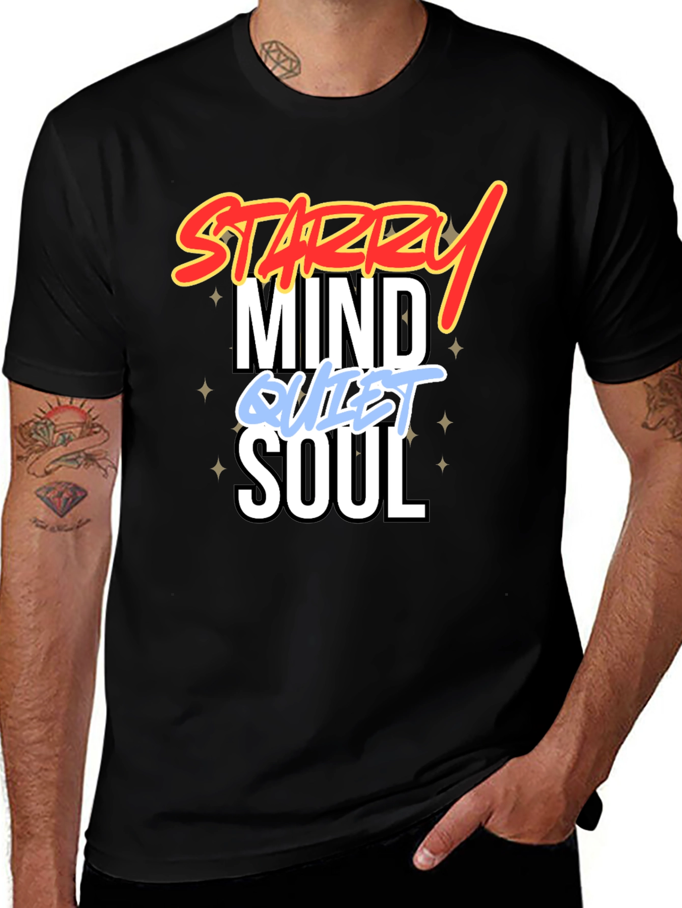Variant 27 of Starry Mind Quiet Soul Graphic T-Shirt - Men's Black Tee