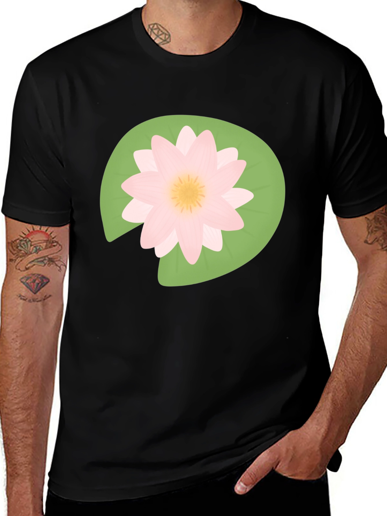 Variant 12 of Lotus Flower Graphic T-Shirt - Black