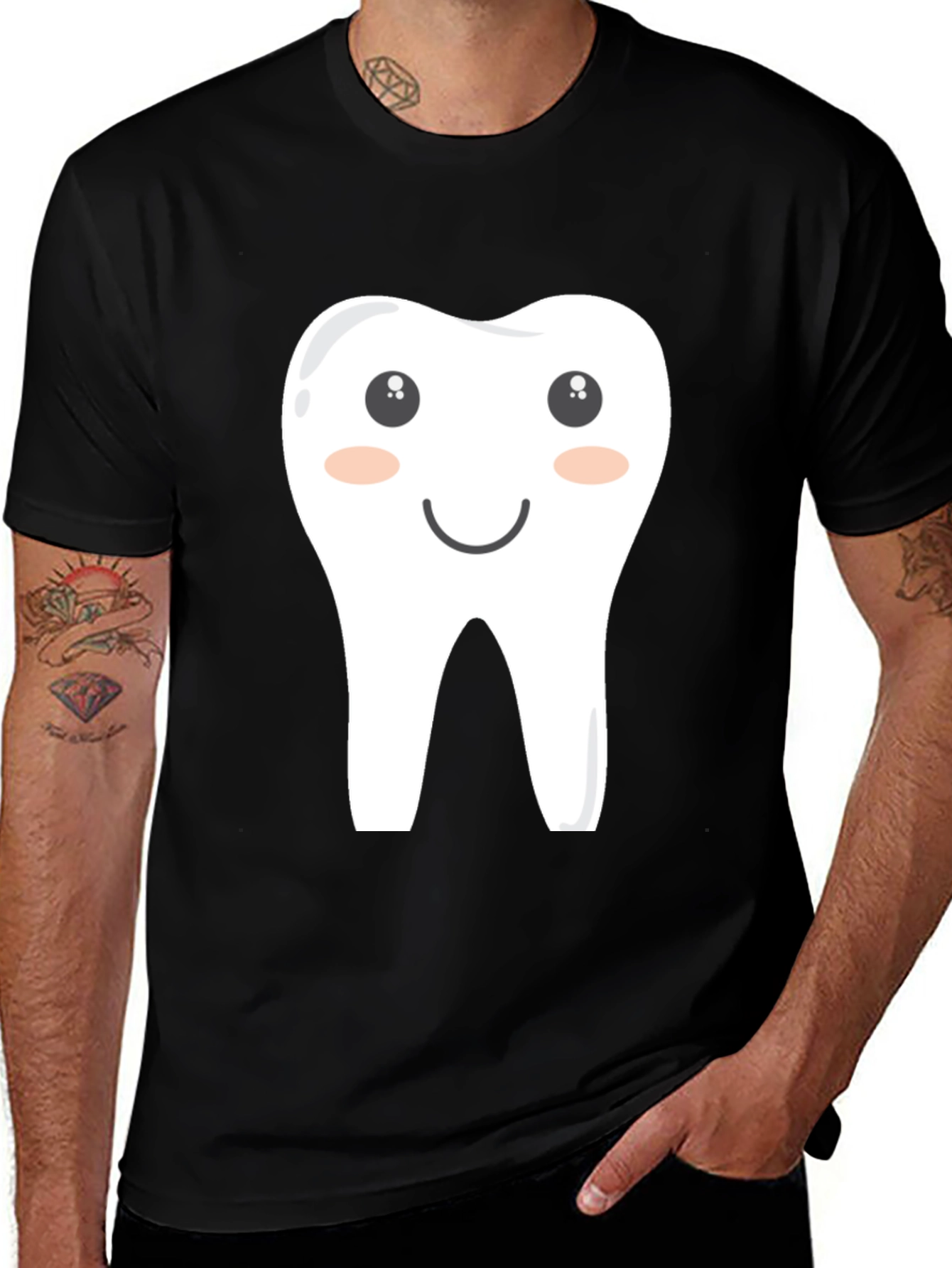 Variant 15 of Cartoon Tooth Graphic Tee - Black