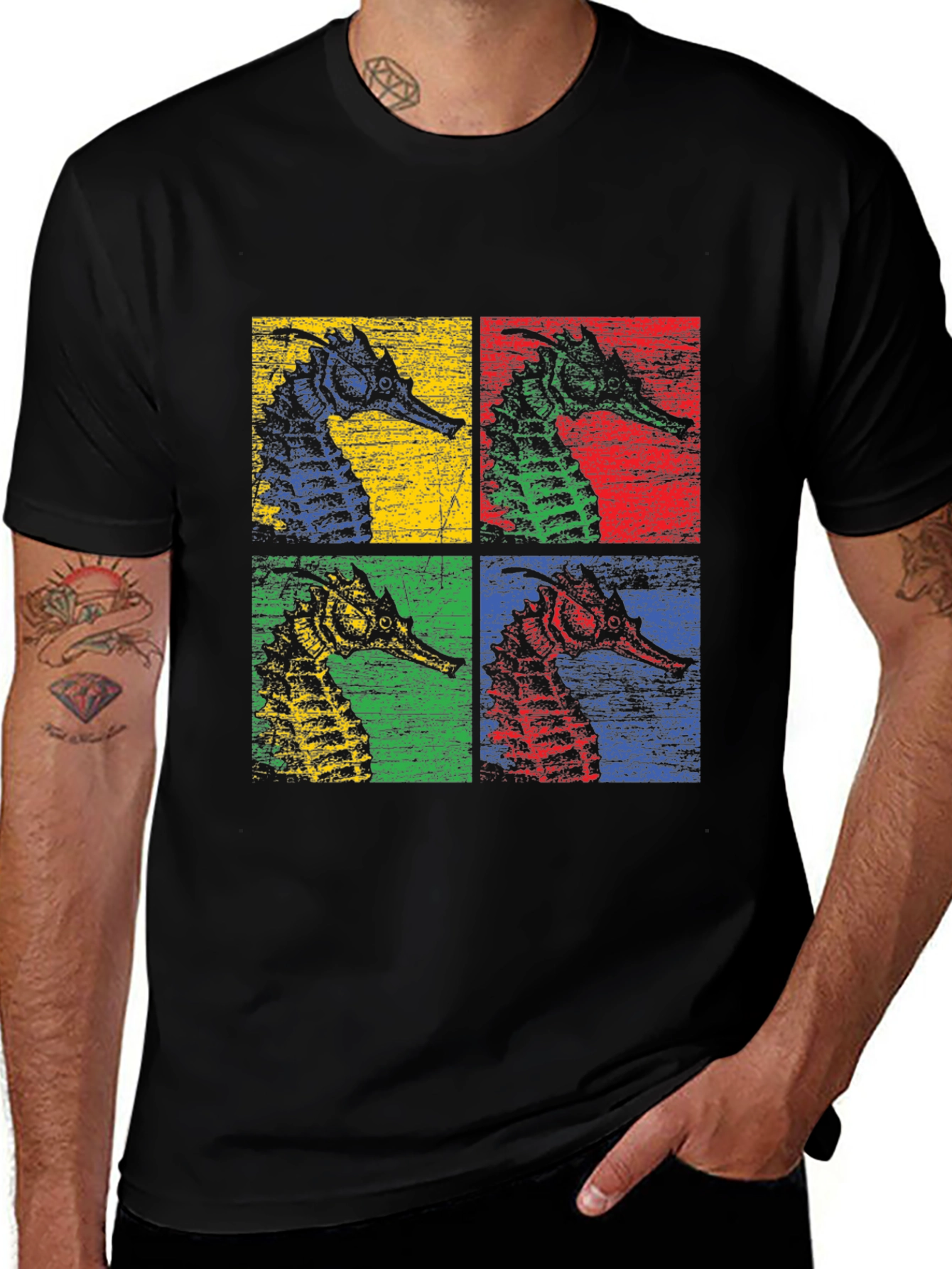 Variant 2 of Retro Seahorse Pop Art Black T-Shirt