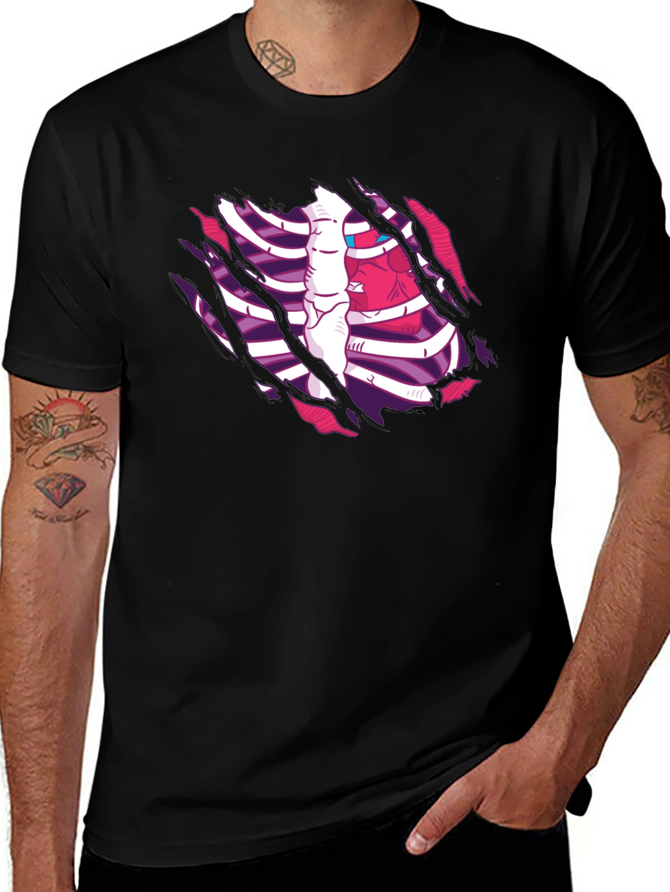 Variant 24 of Anatomical Rib Cage Heart Graphic Tee
