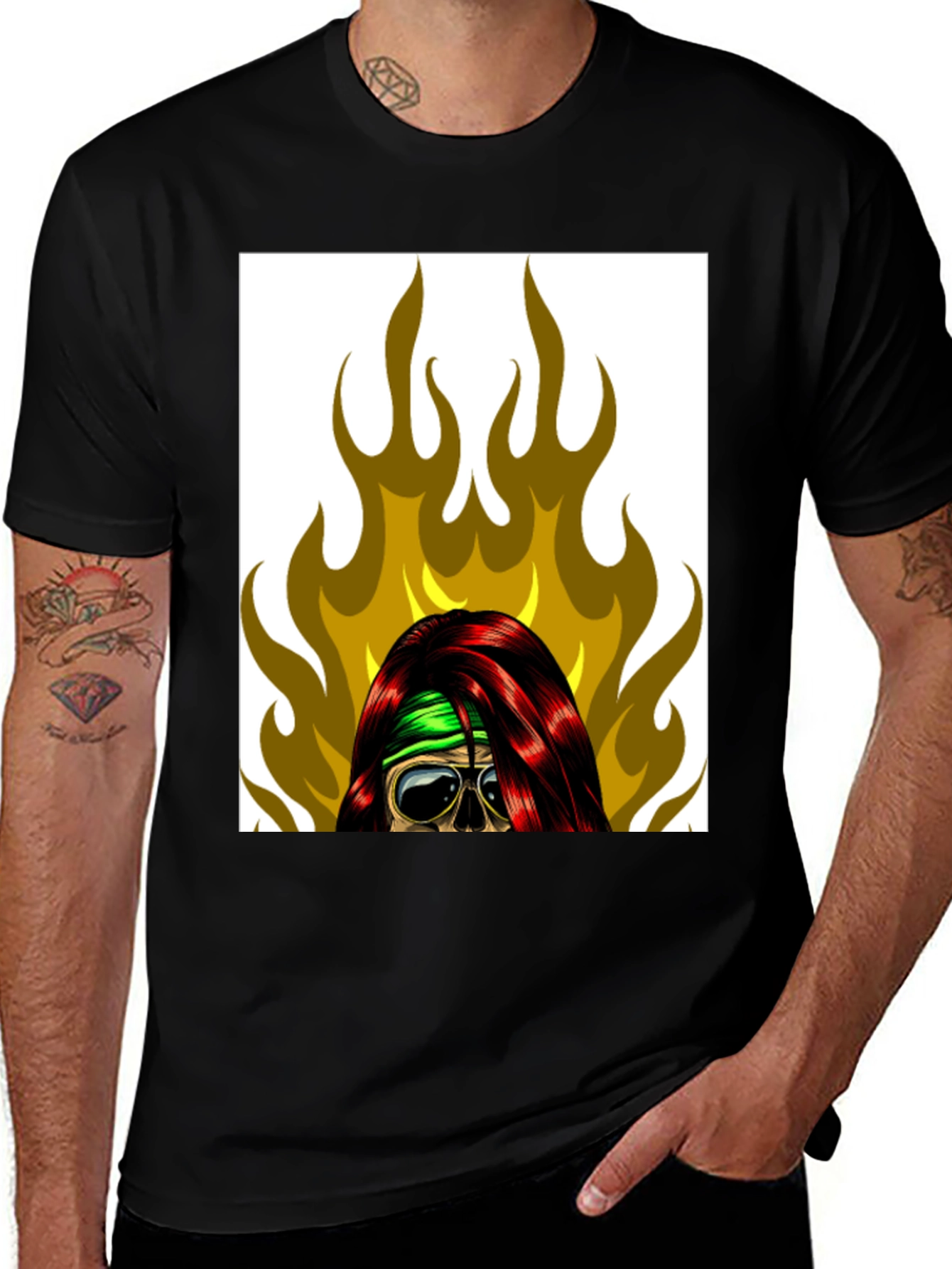 Variant 5 of Skull on Fire Graphic Tee - Rock & Roll Style
