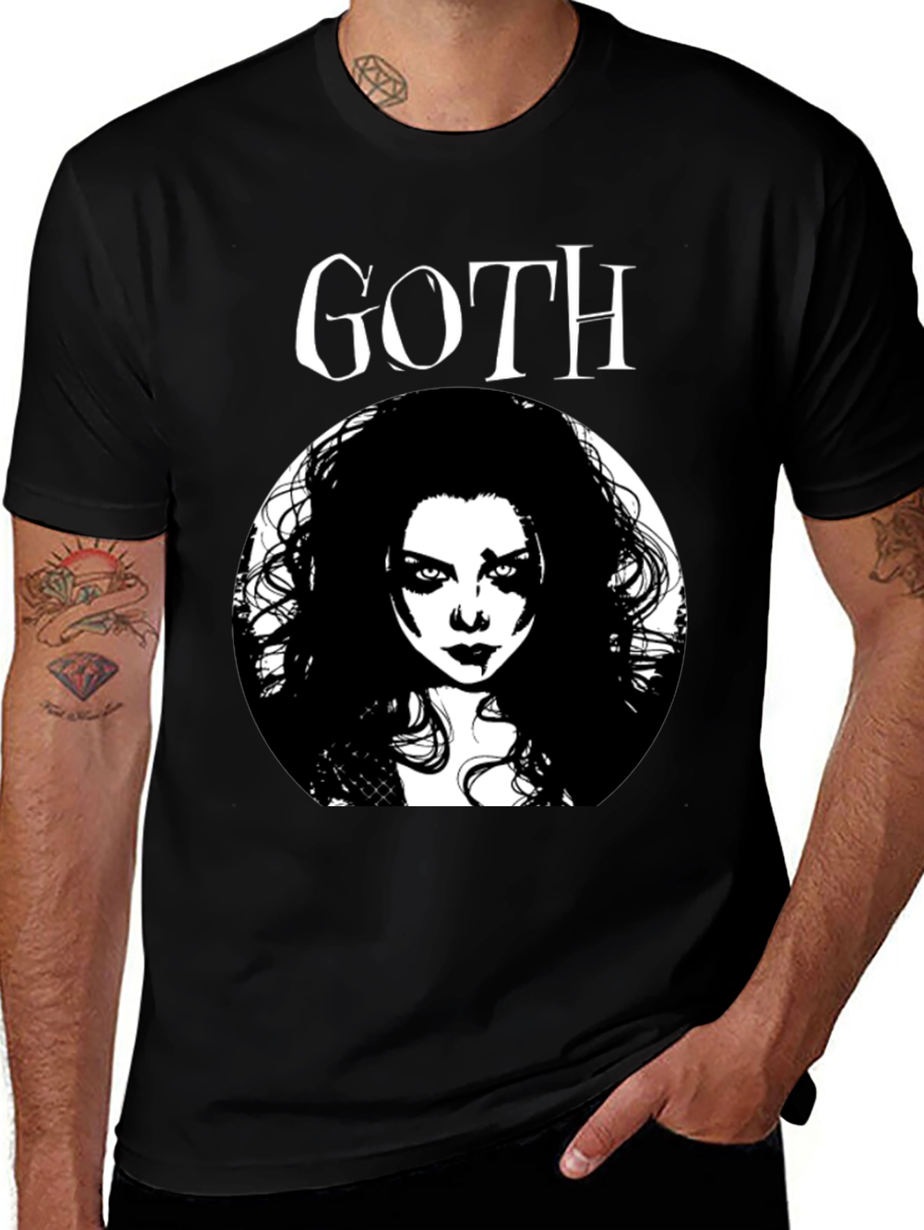 Goth Tee - Black Graphic T-Shirt with Goth Woman Design