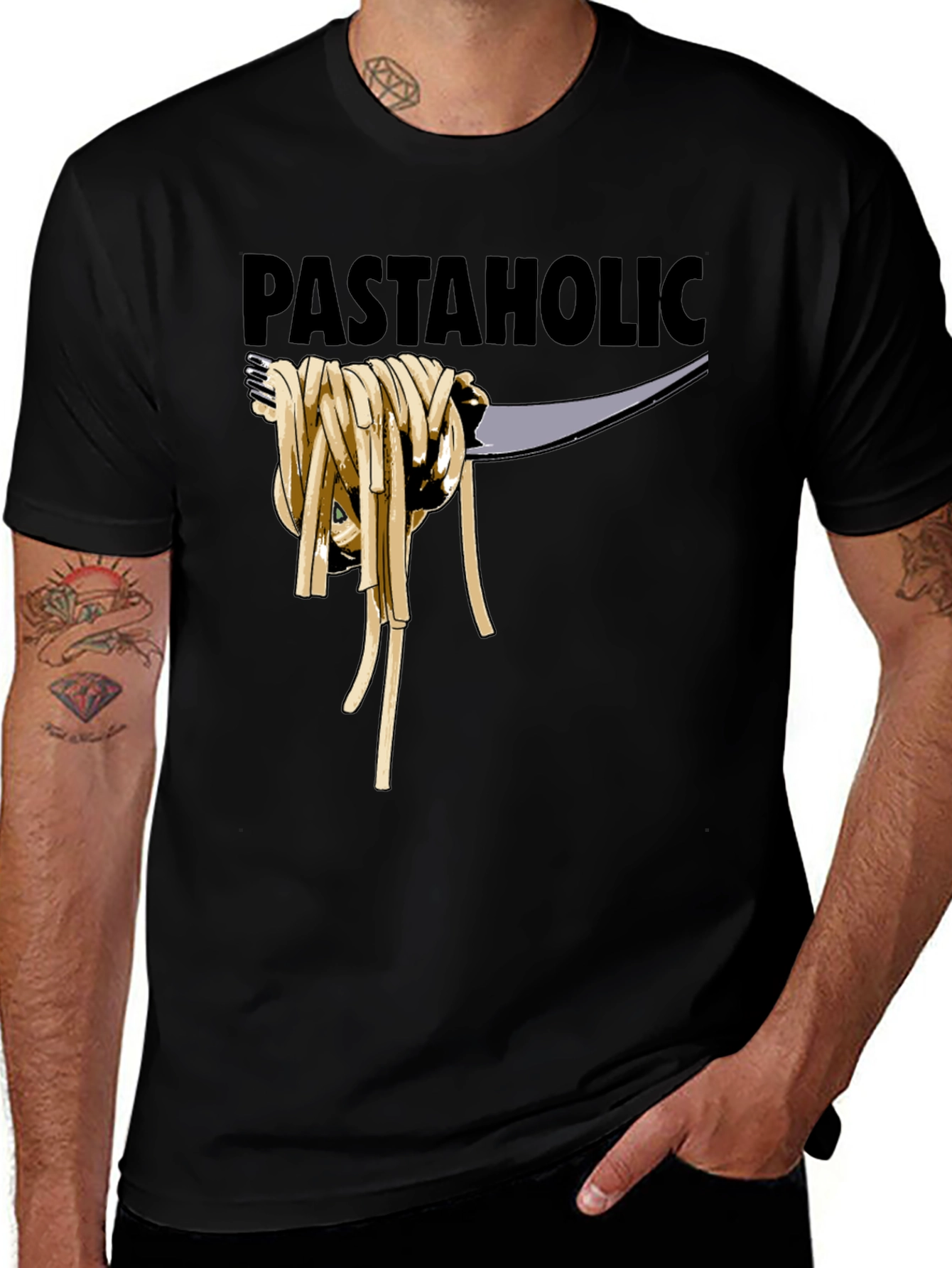 Variant 4 of Pastaholic T-Shirt - Black Cotton Graphic Tee