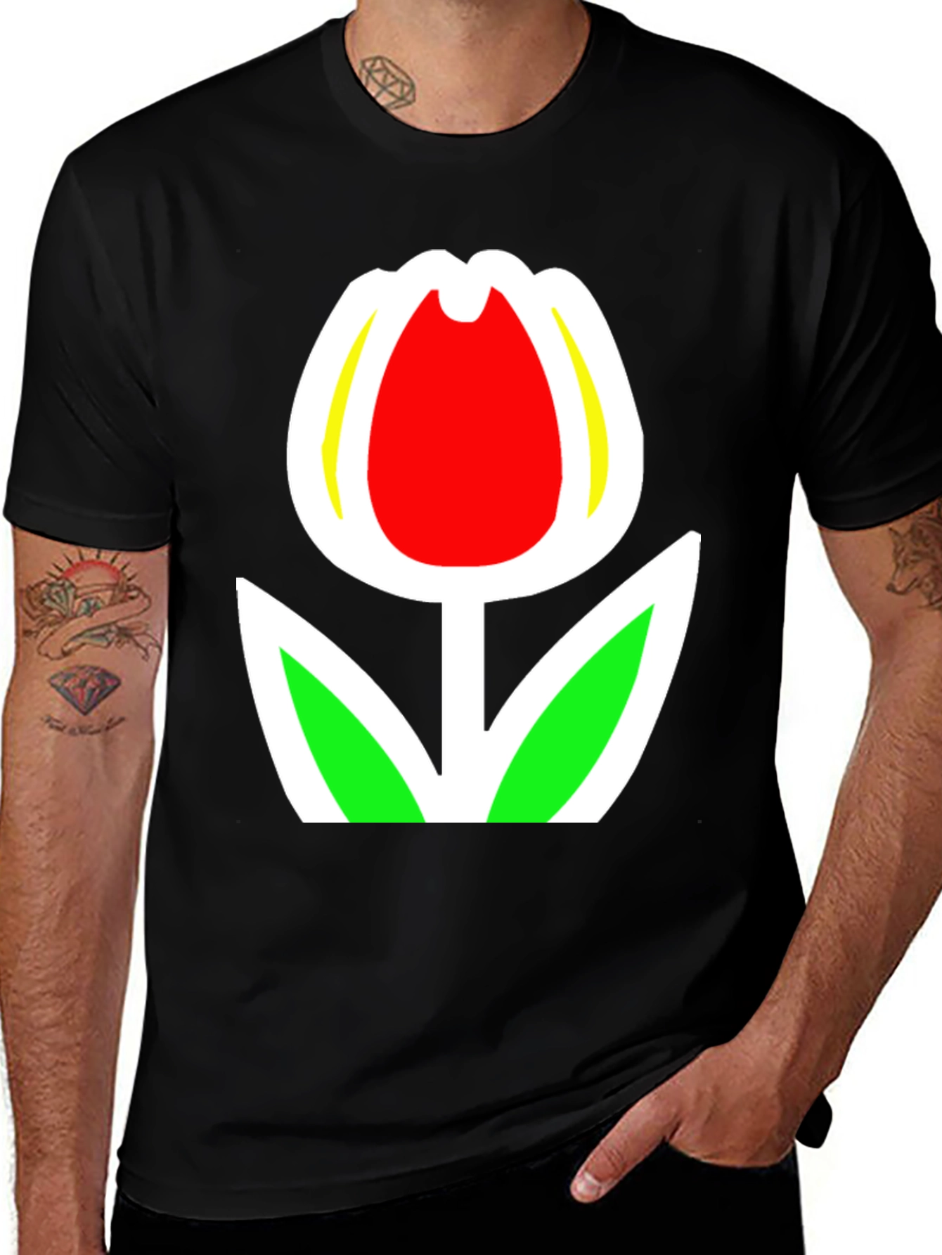 Variant 6 of Tulip Graphic Tee - Black Cotton Blend Casual Wear