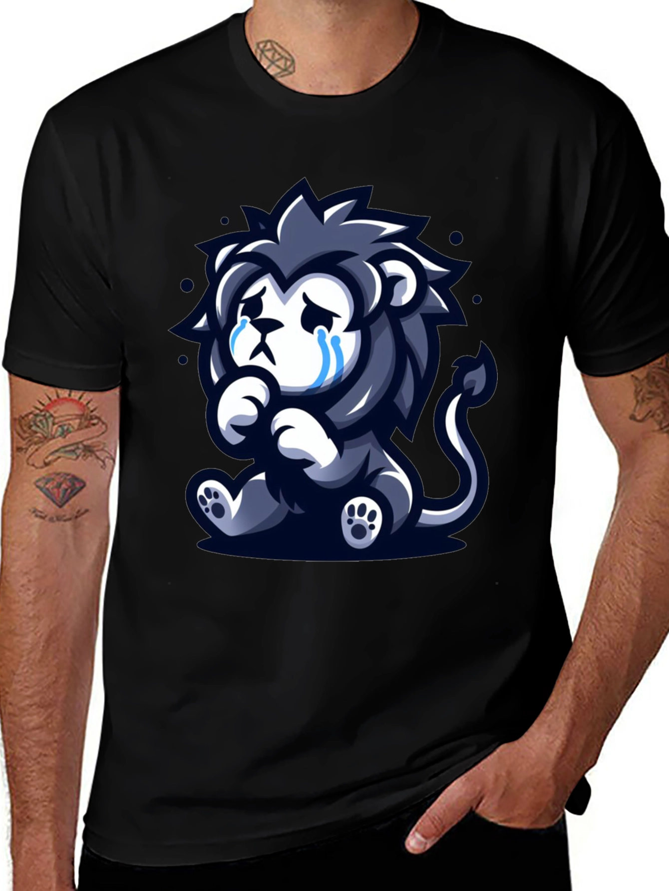 Variant 2 of Sad Lion Graphic Tee - Black Cotton T-Shirt