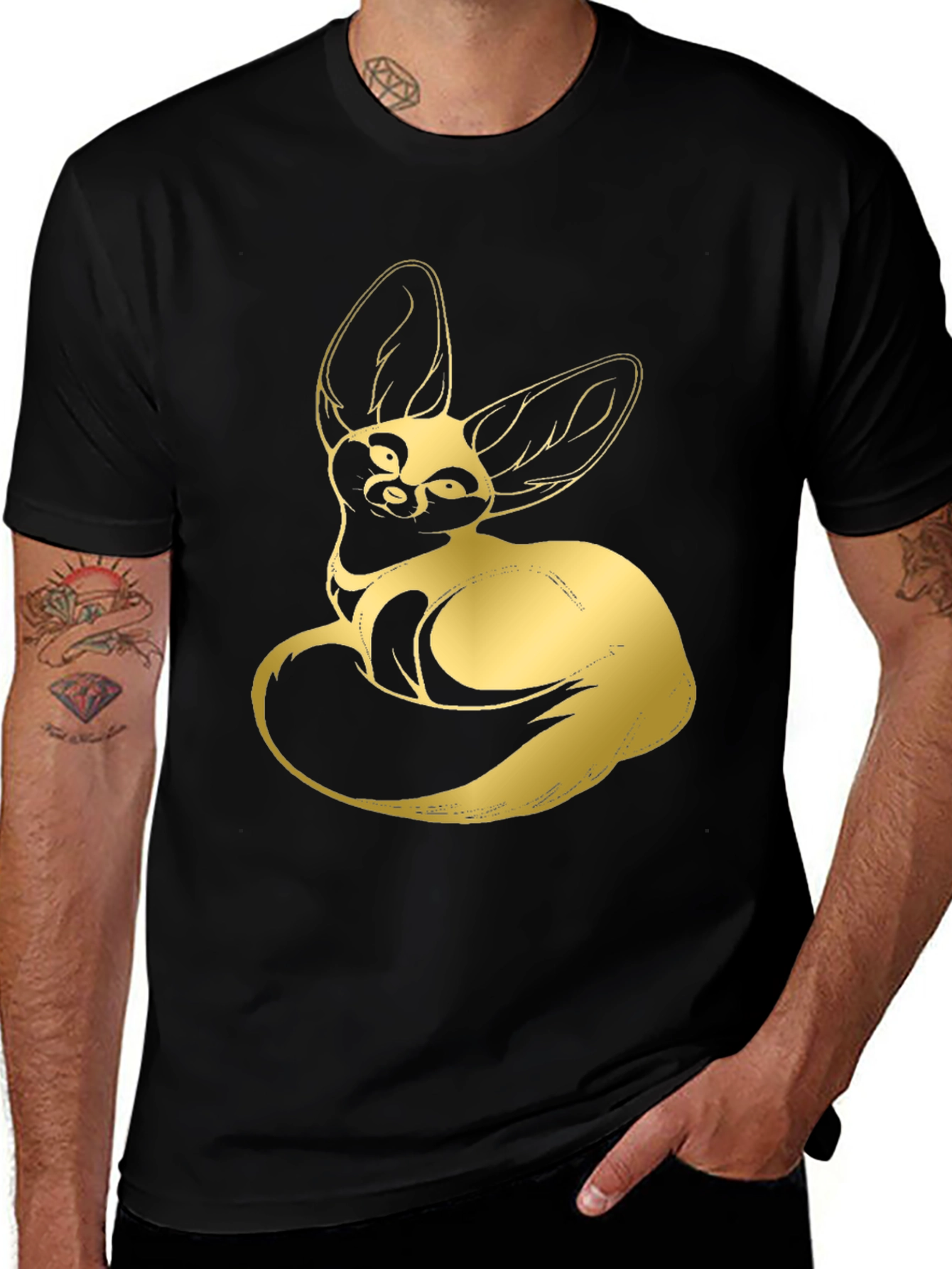 Variant 9 of Golden Fennec Fox Graphic T-Shirt - Black