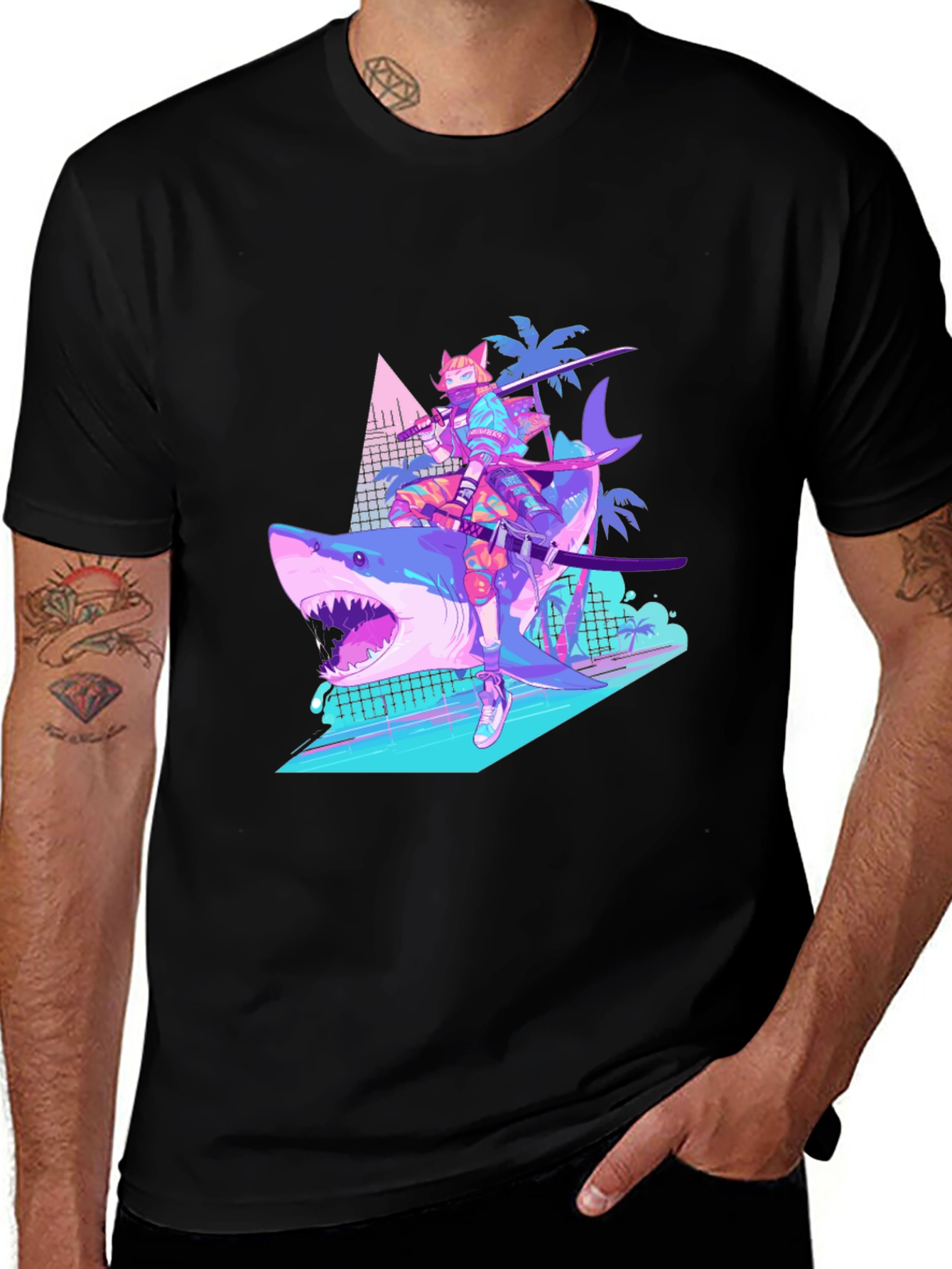 Variant 28 of Shark Rider Graphic Tee - Retro Style